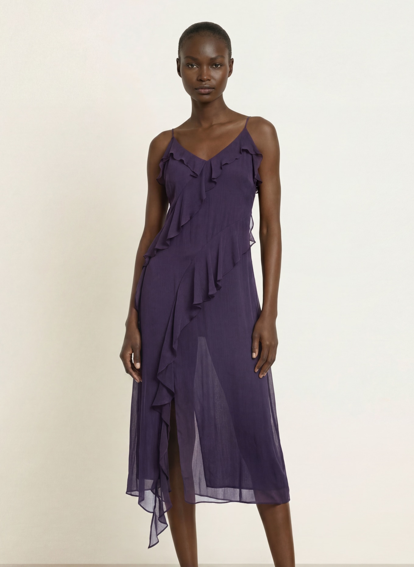 ba&sh Kleid OCEANE mit Volants: DUNKELLILA