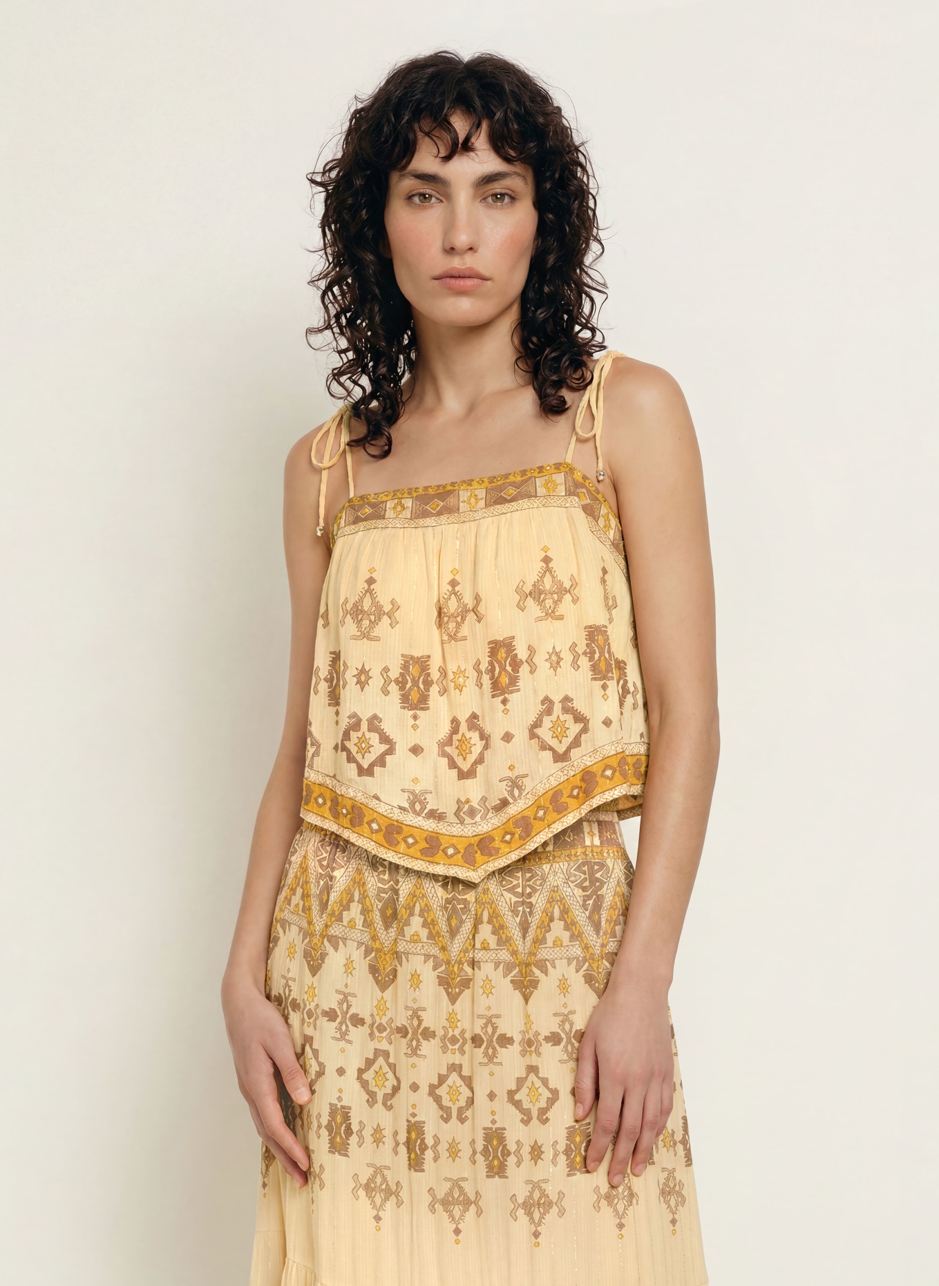 ba&sh Cropped-Top ZELI mit Glitzergarn: HELLGELB / BRAUN / DUNKELGELB