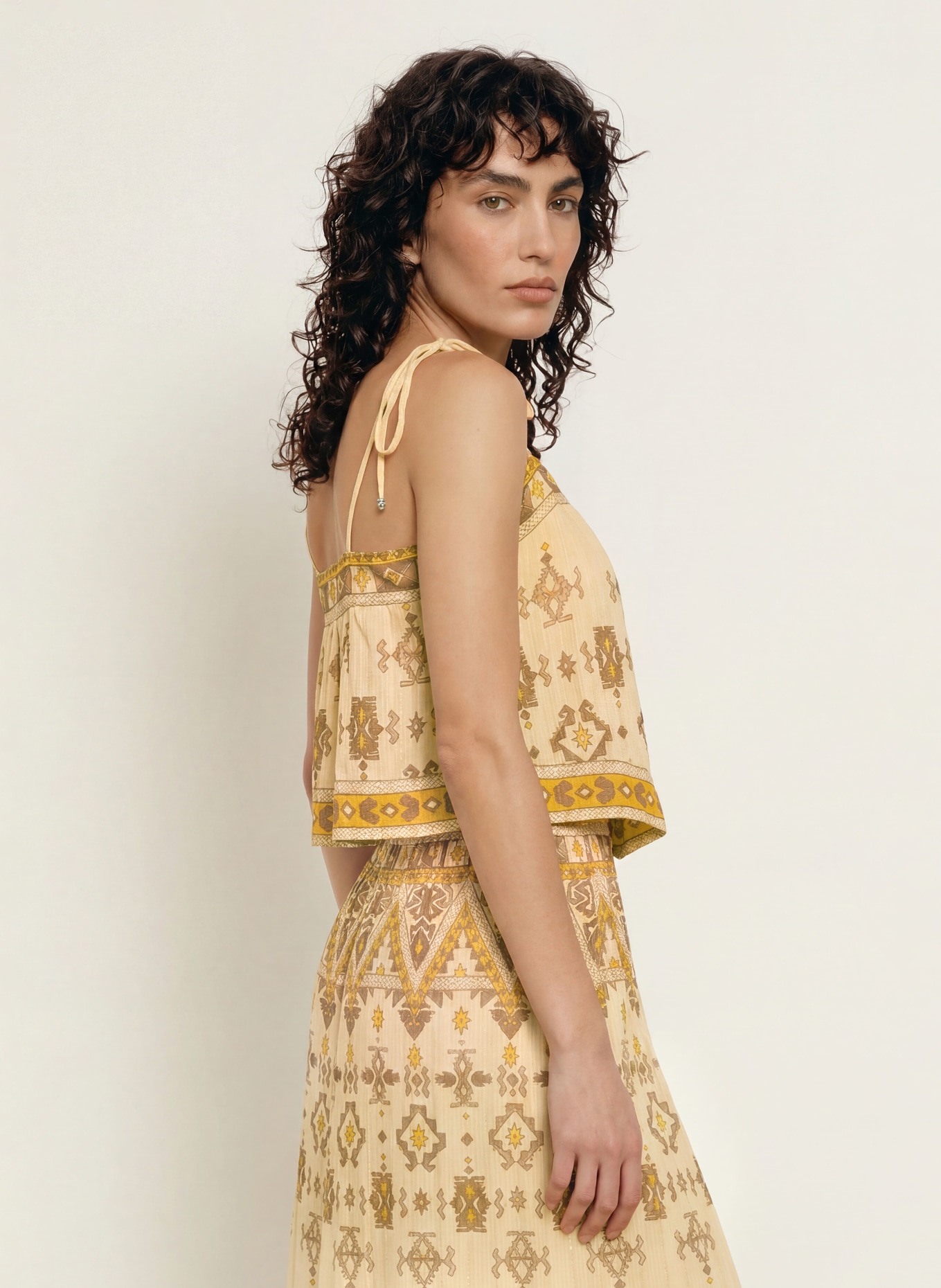 ba&sh Cropped-Top ZELI mit Glitzergarn: HELLGELB / BRAUN / DUNKELGELB