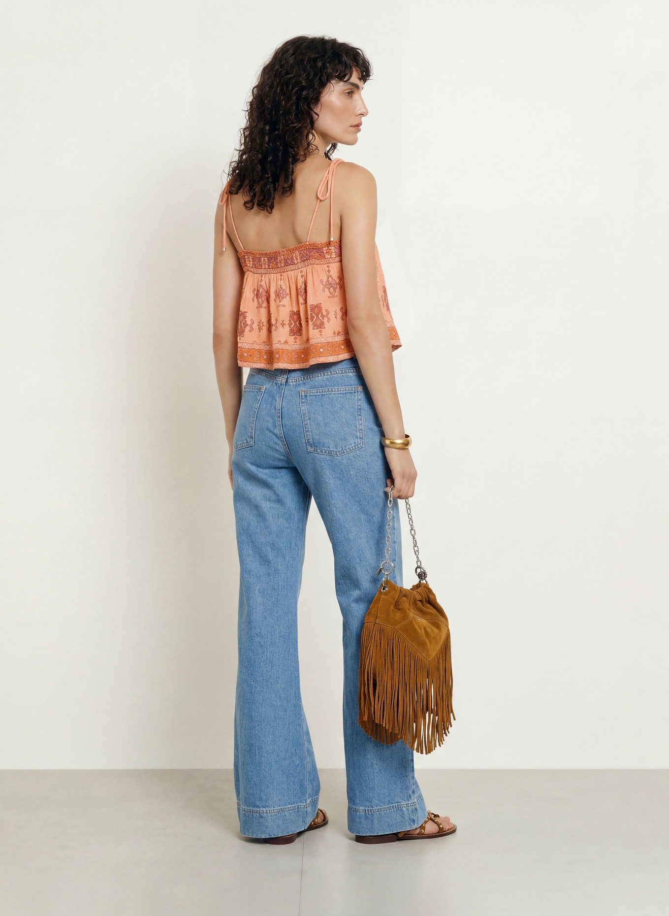 ba&sh Cropped-Top ZELI mit Glitzergarn: LACHS / DUNKELROT / DUNKELORANGE