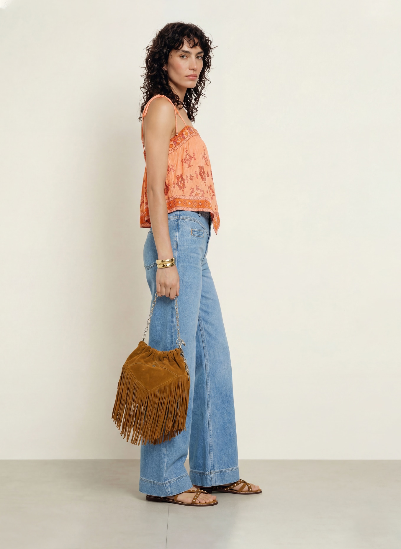 ba&sh Cropped-Top ZELI mit Glitzergarn: LACHS / DUNKELROT / DUNKELORANGE