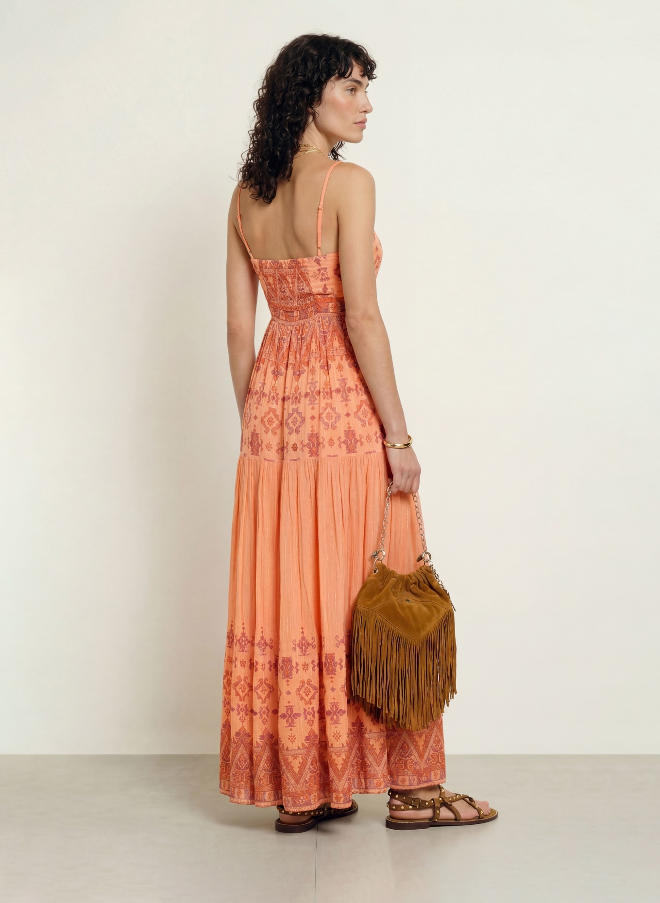ba&sh Kleid ZEMA mit Glitzergarn und Cut-out: ORANGE / DUNKELROT / DUNKELORANGE