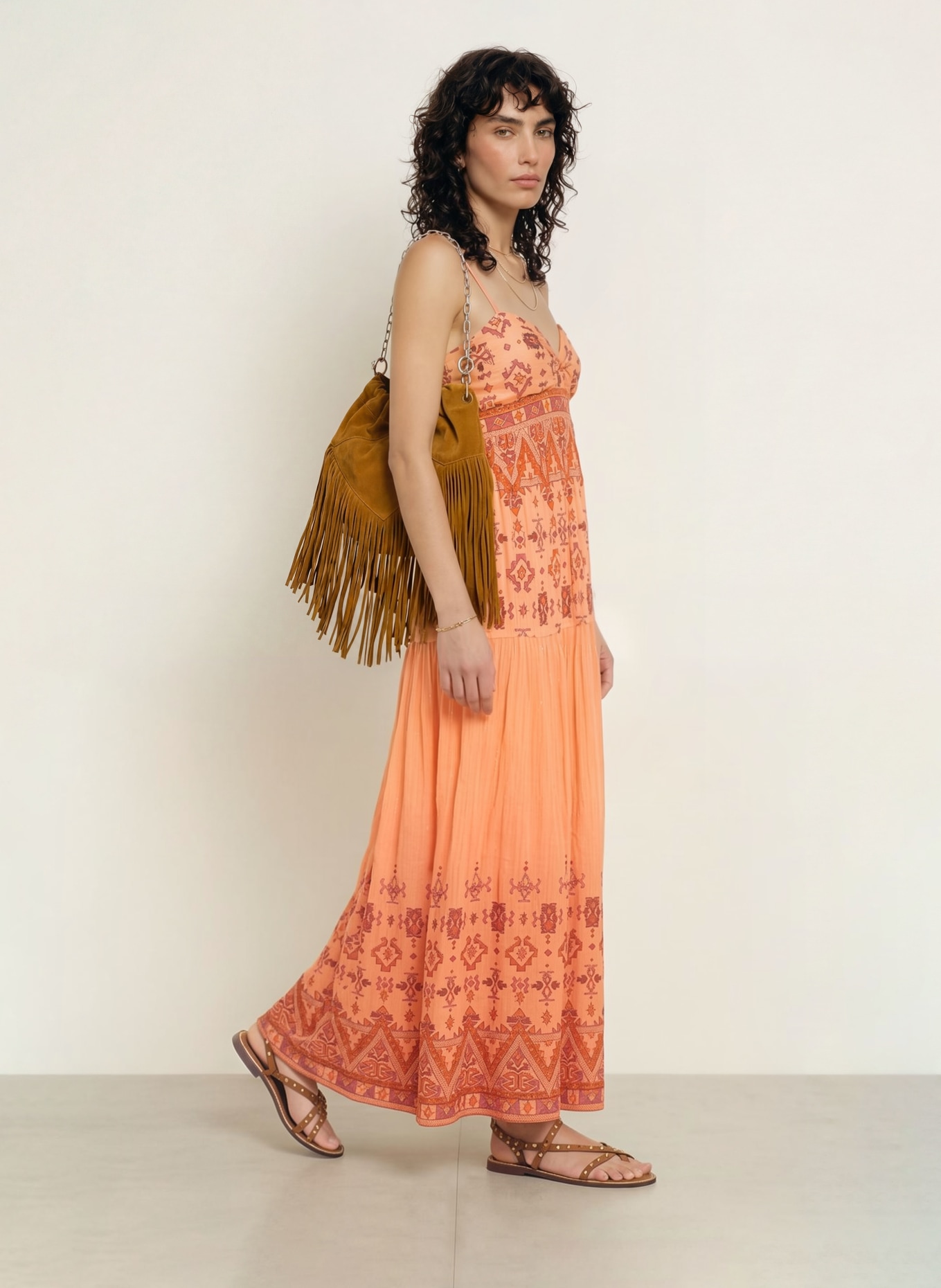ba&sh Kleid ZEMA mit Glitzergarn und Cut-out: ORANGE / DUNKELROT / DUNKELORANGE