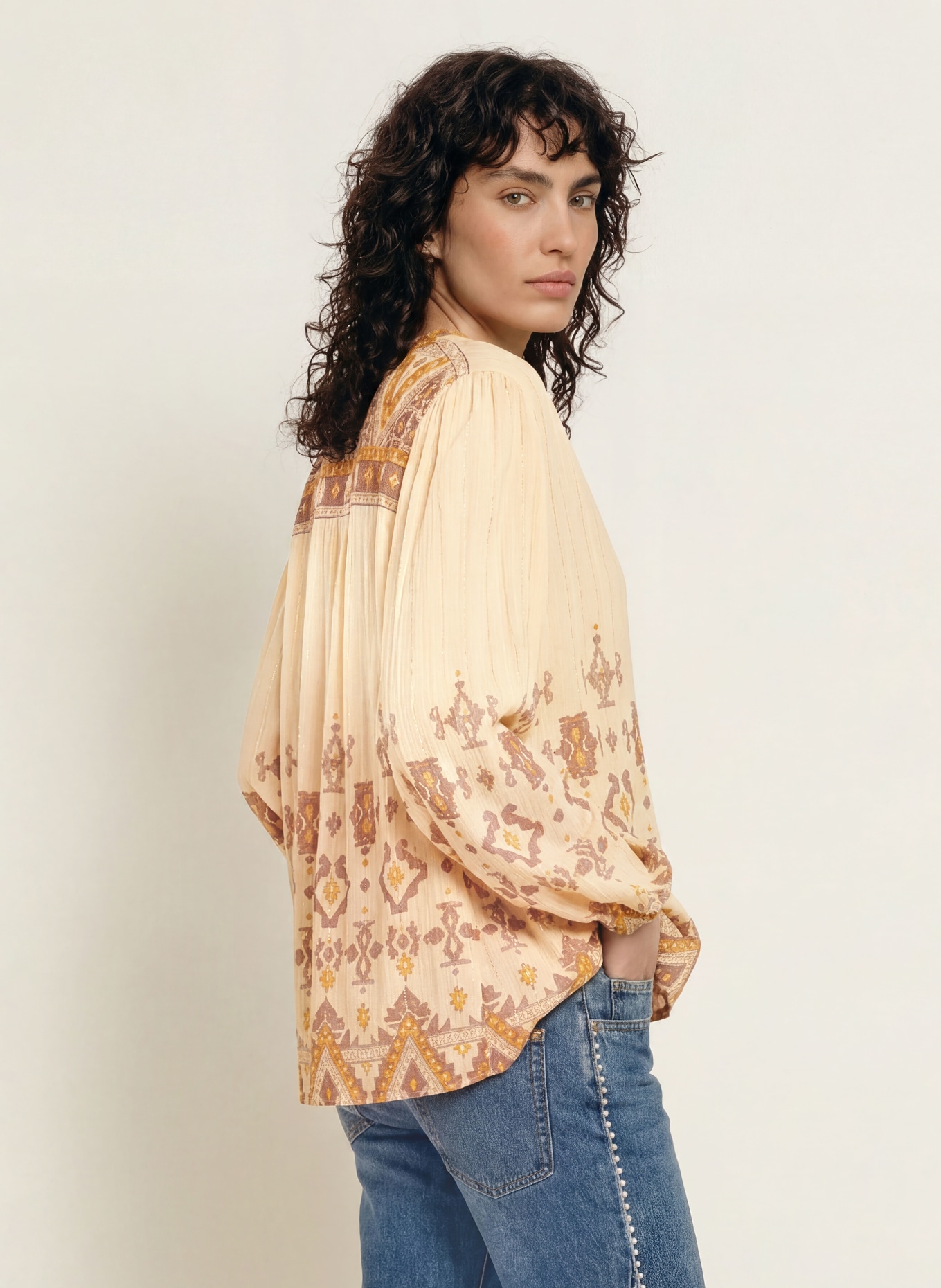 ba&sh Blusenshirt ZATO mit Glitzergarn: HELLGELB / HELLBRAUN / DUNKELGELB