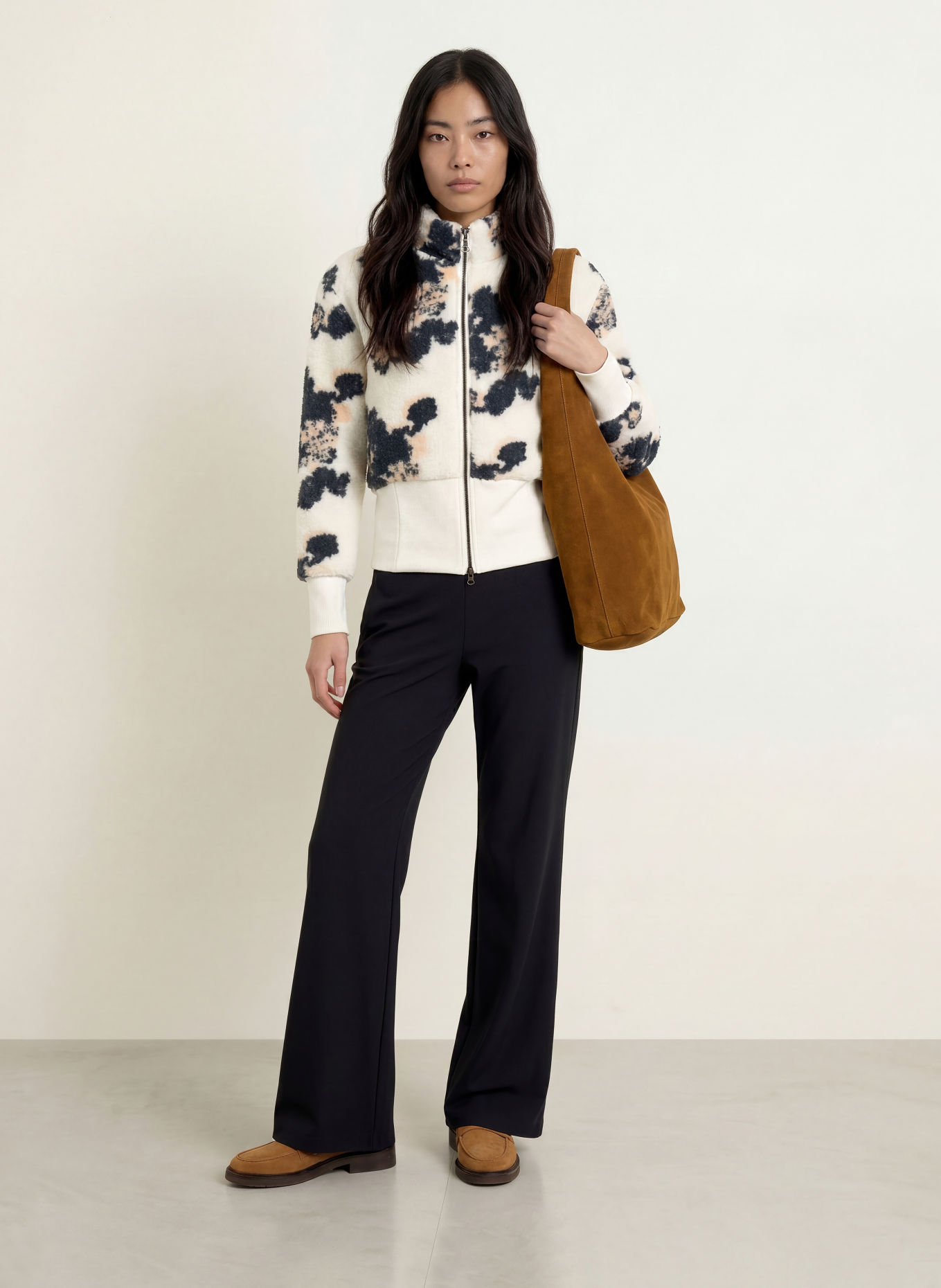 SPORTALM Teddyjas van gemengde materialen: CRÈME / BEIGE / ZWART