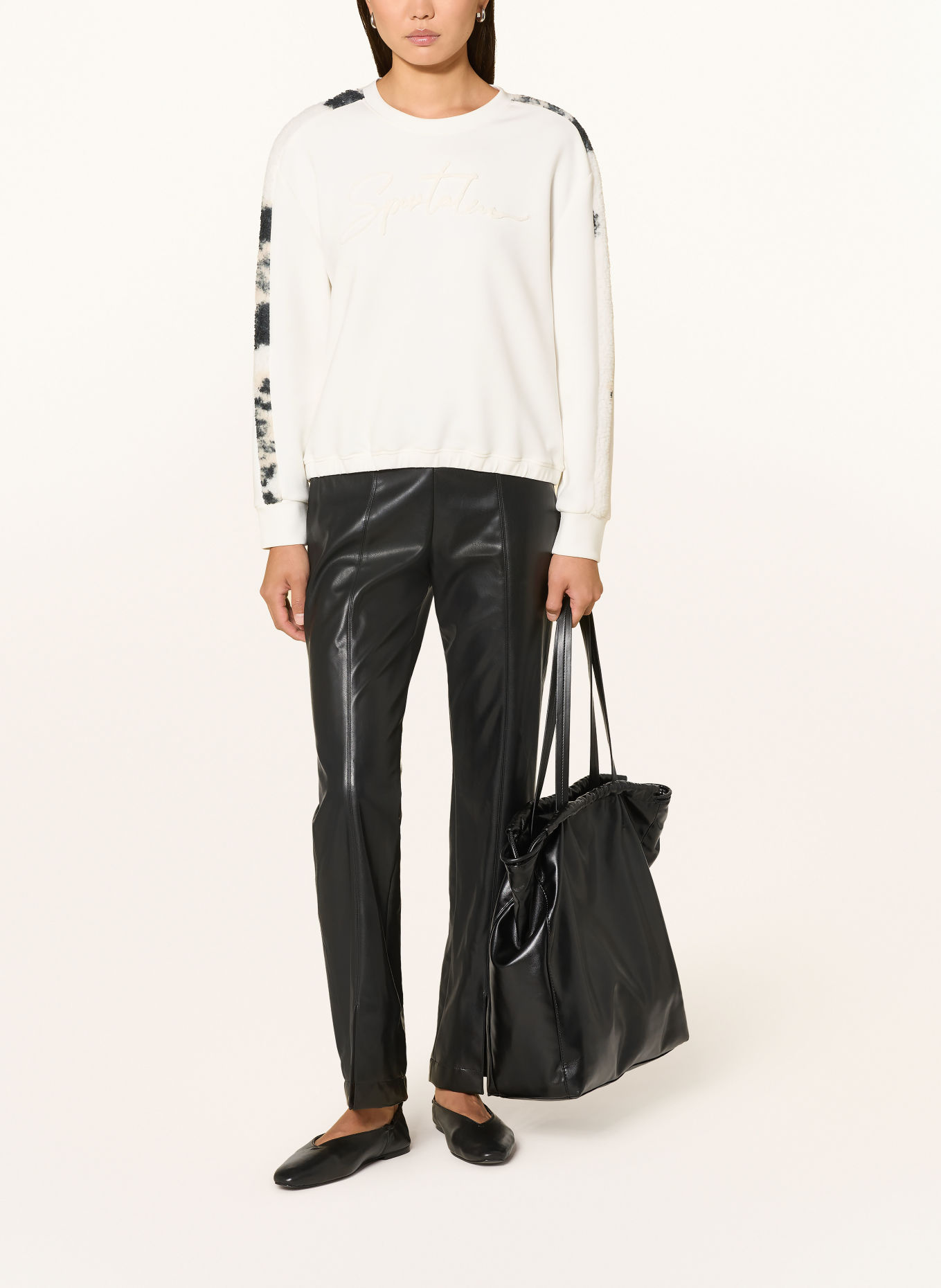 SPORTALM Sweatshirt met galonstrepen: CRÈME / ZWART