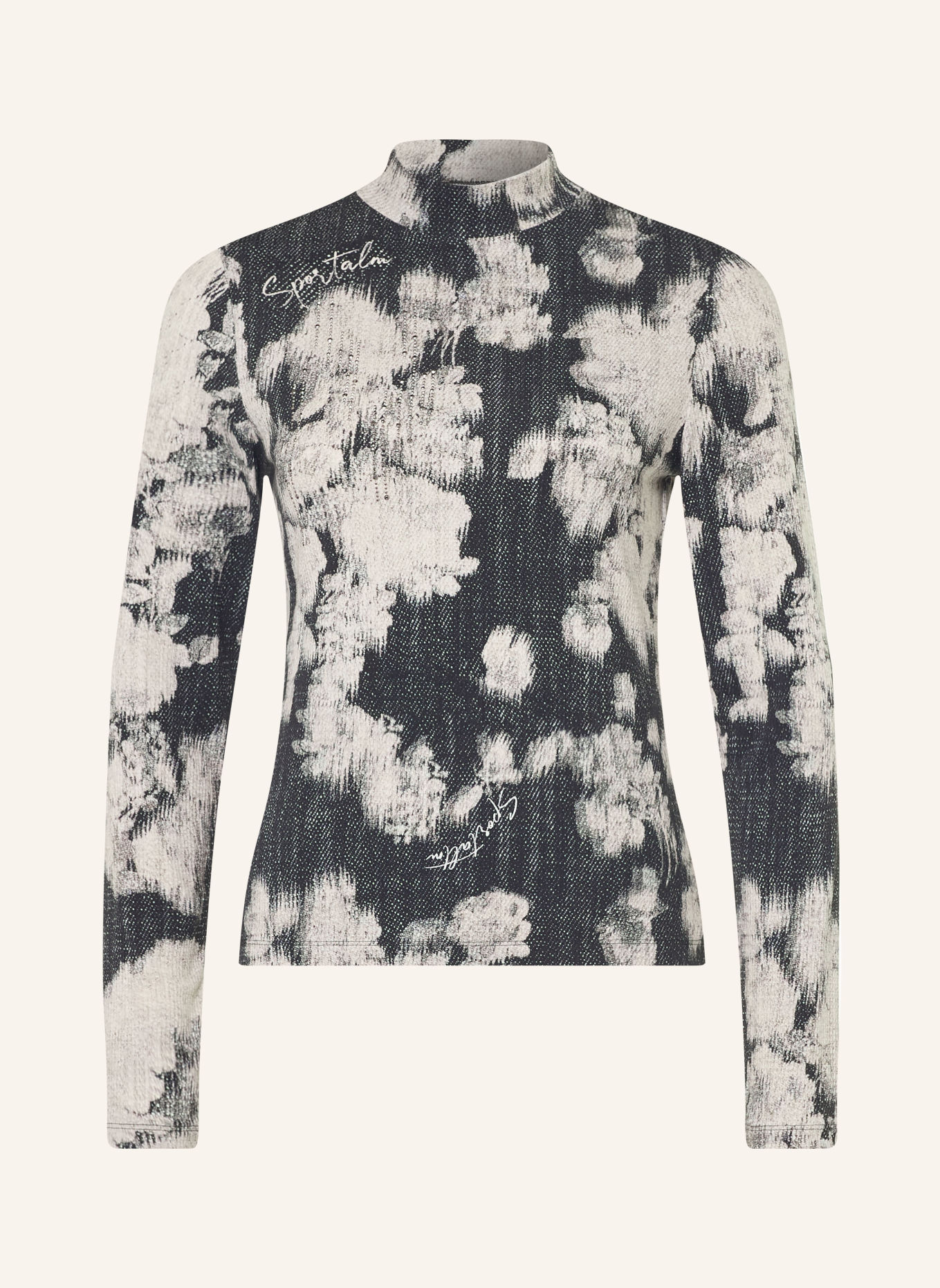SPORTALM Longsleeve met sierstenen: ZWART / BEIGE