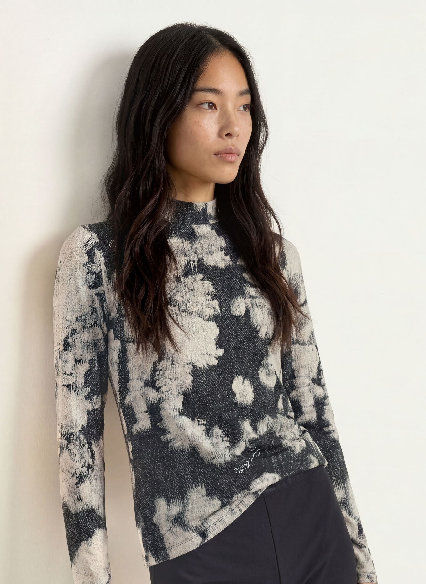 SPORTALM Longsleeve met sierstenen: ZWART / BEIGE