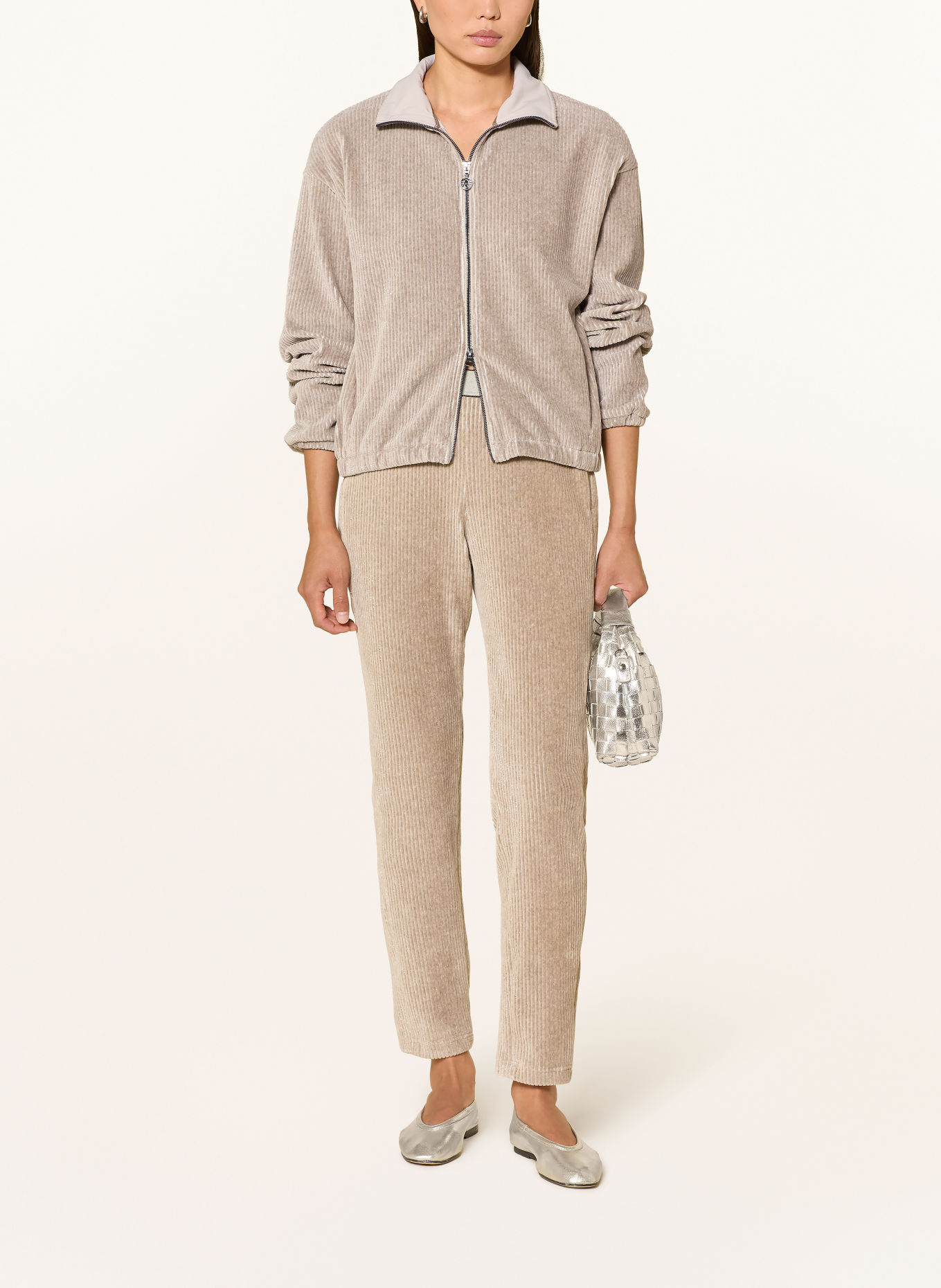 SPORTALM Sweatvest van corduroy met glittergaren: TAUPE