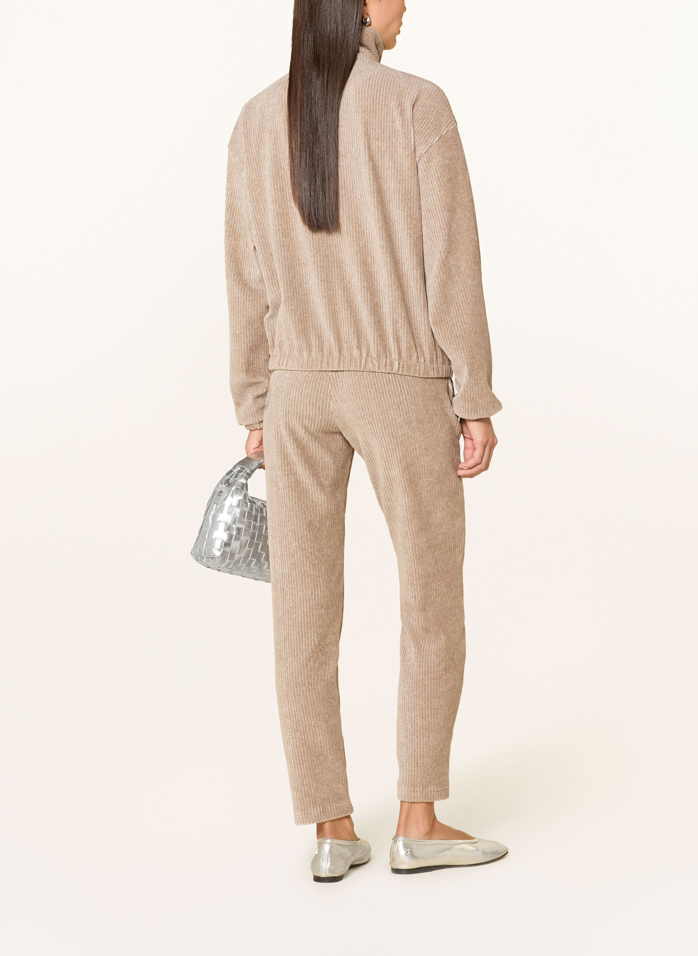 SPORTALM Corduroy pants with glitter thread: BEIGE / BLACK