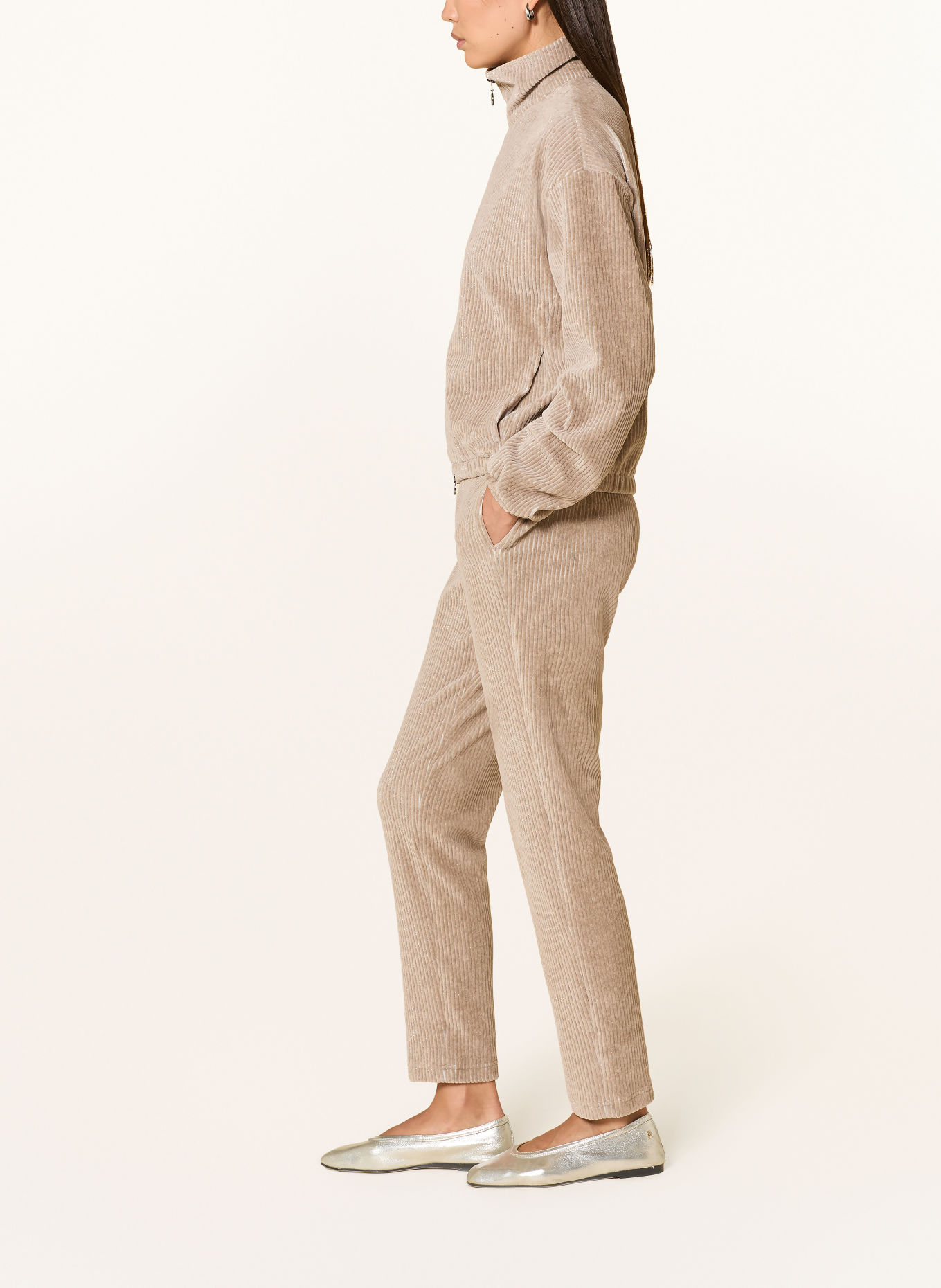 SPORTALM Corduroy pants with glitter thread: BEIGE / BLACK