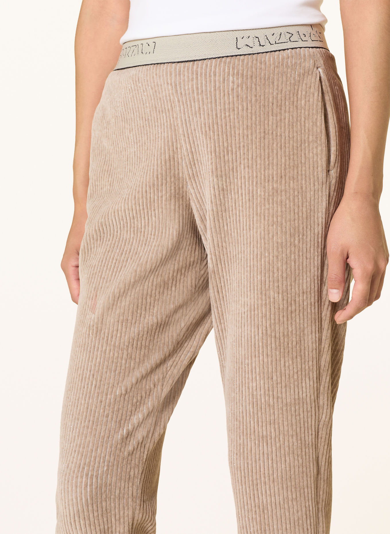 SPORTALM Corduroy pants with glitter thread: BEIGE / BLACK