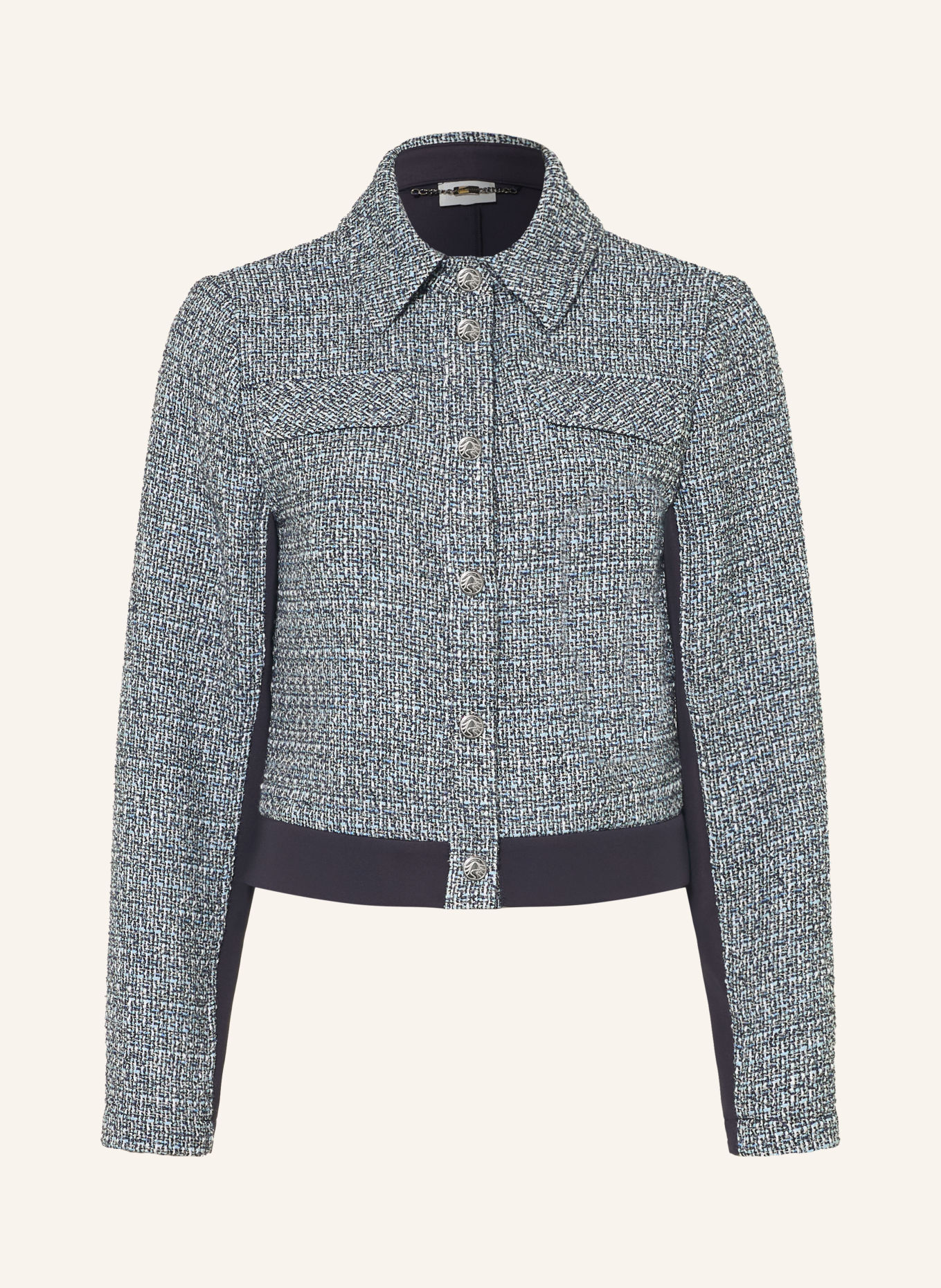 SPORTALM Kastenjacke im Materialmix mit Glitzergarn: DUNKELBLAU / BLAU / WEISS