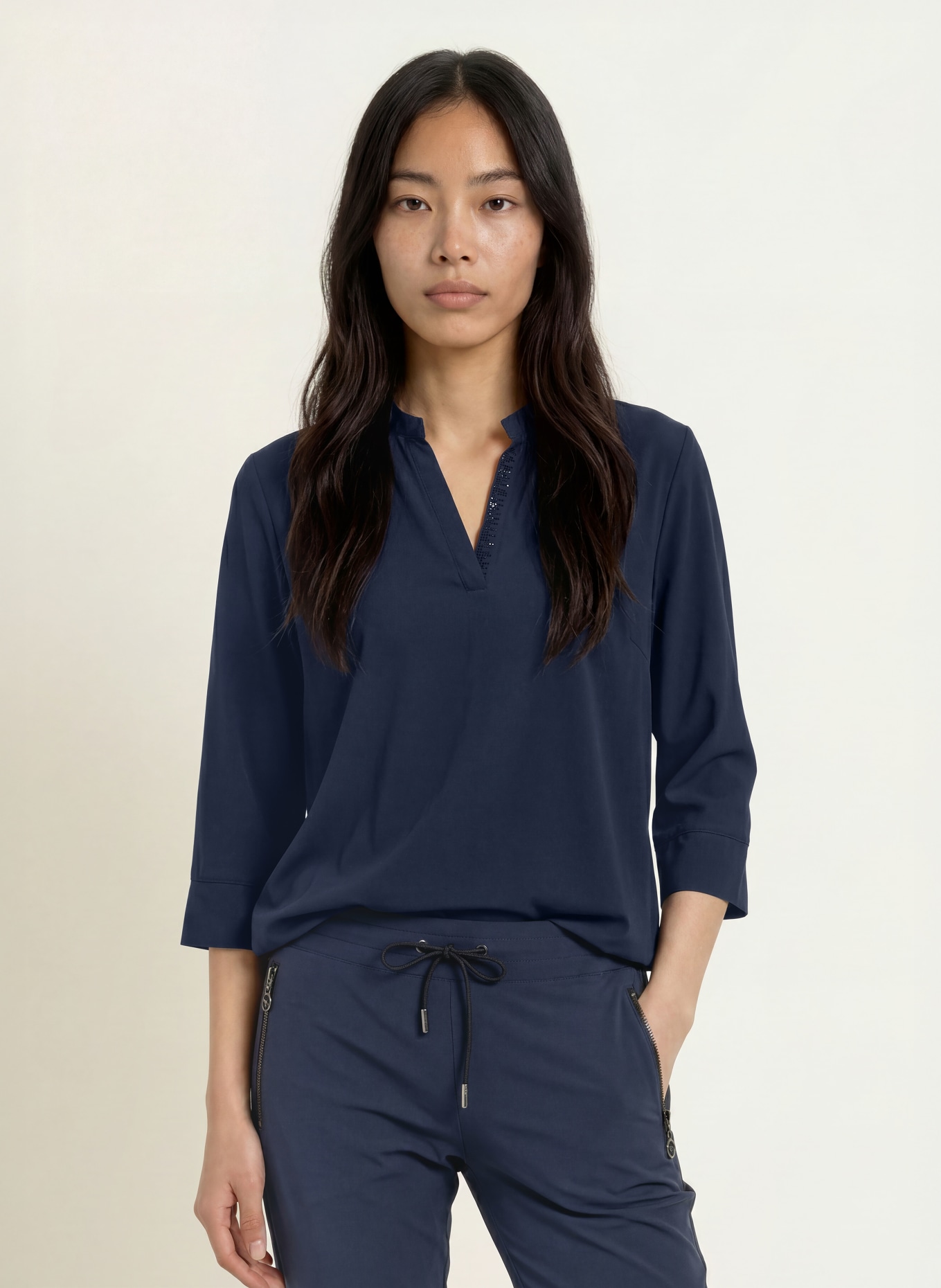SPORTALM Chemisier orné de strass et à manches 3/4: BLEU FONCÉ