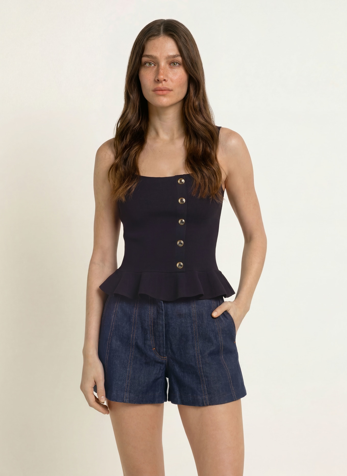 CLAUDIE PIERLOT Stricktop mit Volants: DUNKELBLAU
