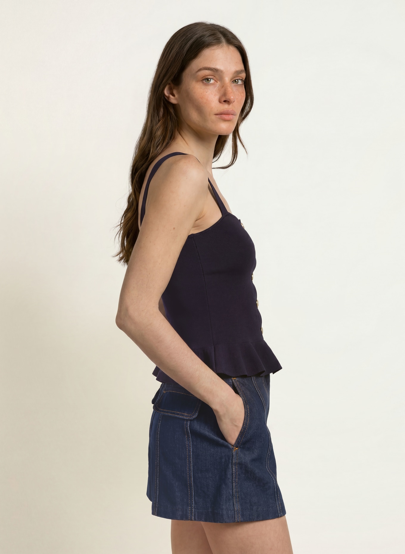CLAUDIE PIERLOT Stricktop mit Volants: DUNKELBLAU