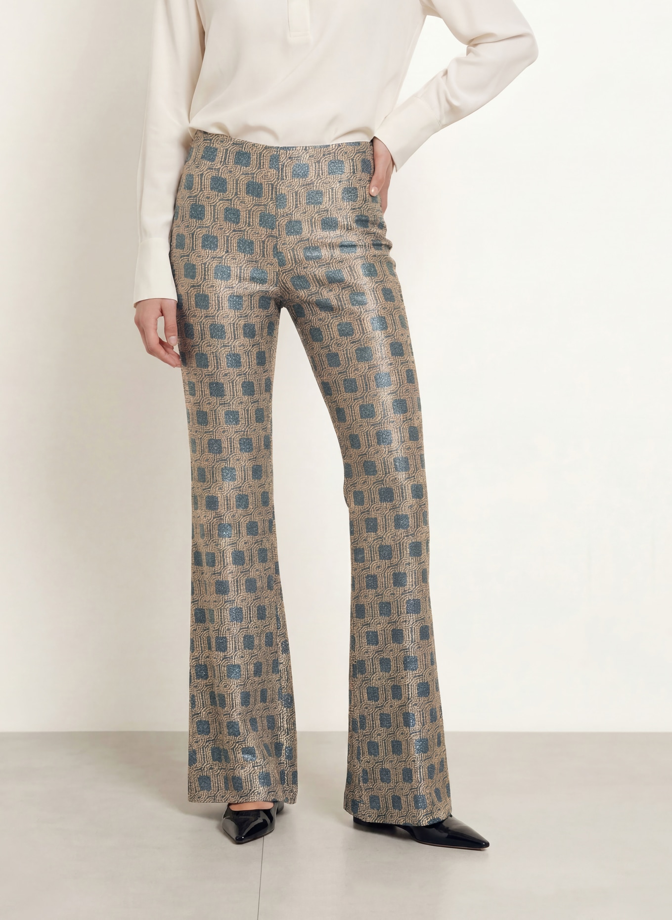 SIYU Bootcut broek van jersey: BLAUW / GOUD