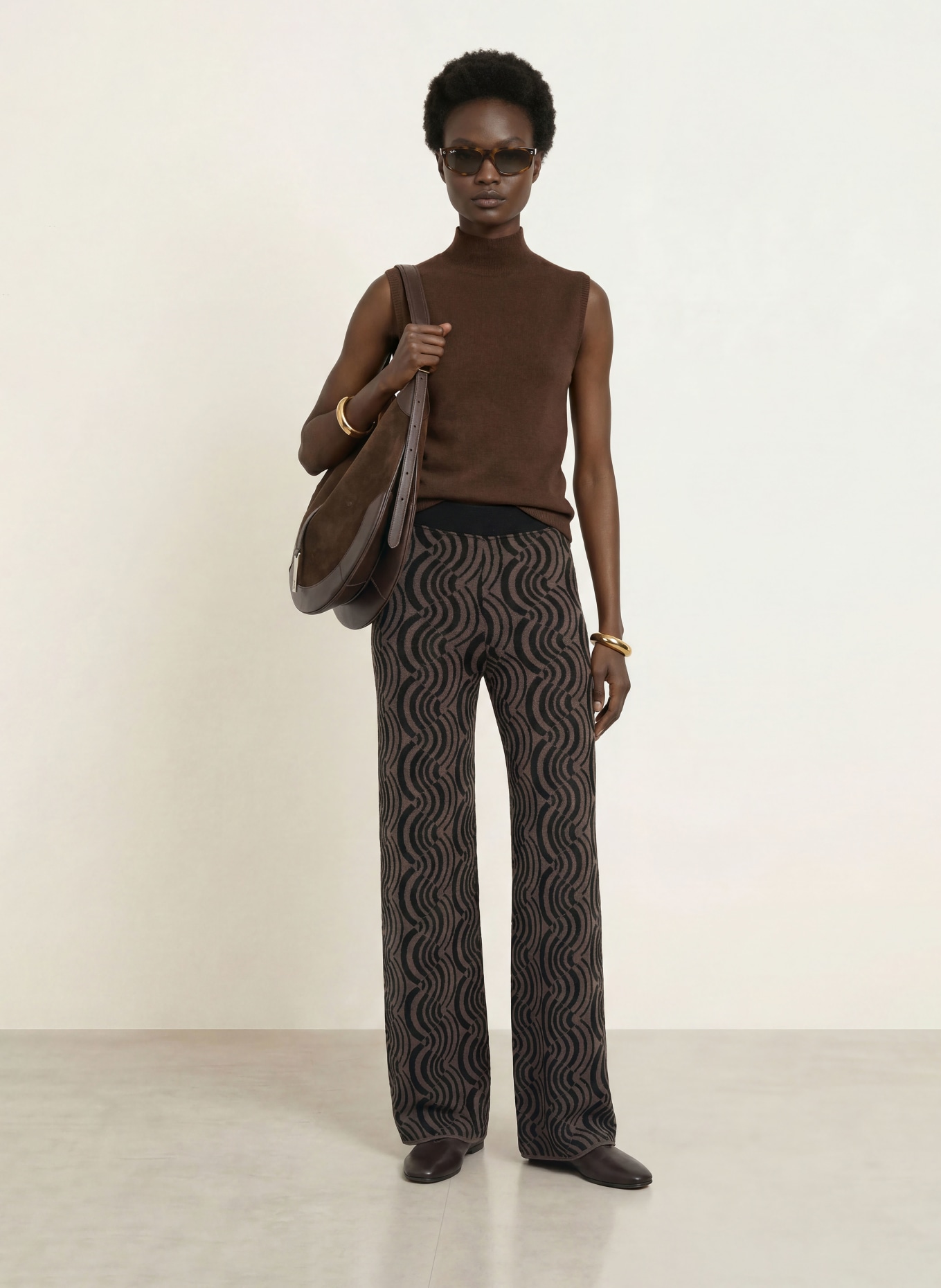 SIYU Knit Pants: TAUPE / BLACK