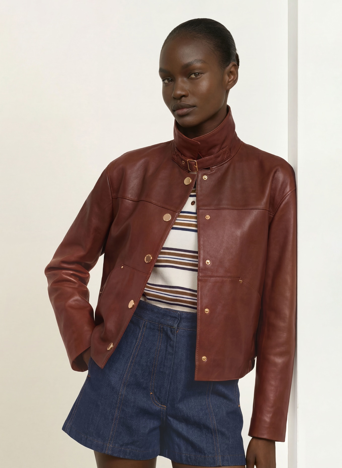CLAUDIE PIERLOT Lederjacke: DUNKELBRAUN