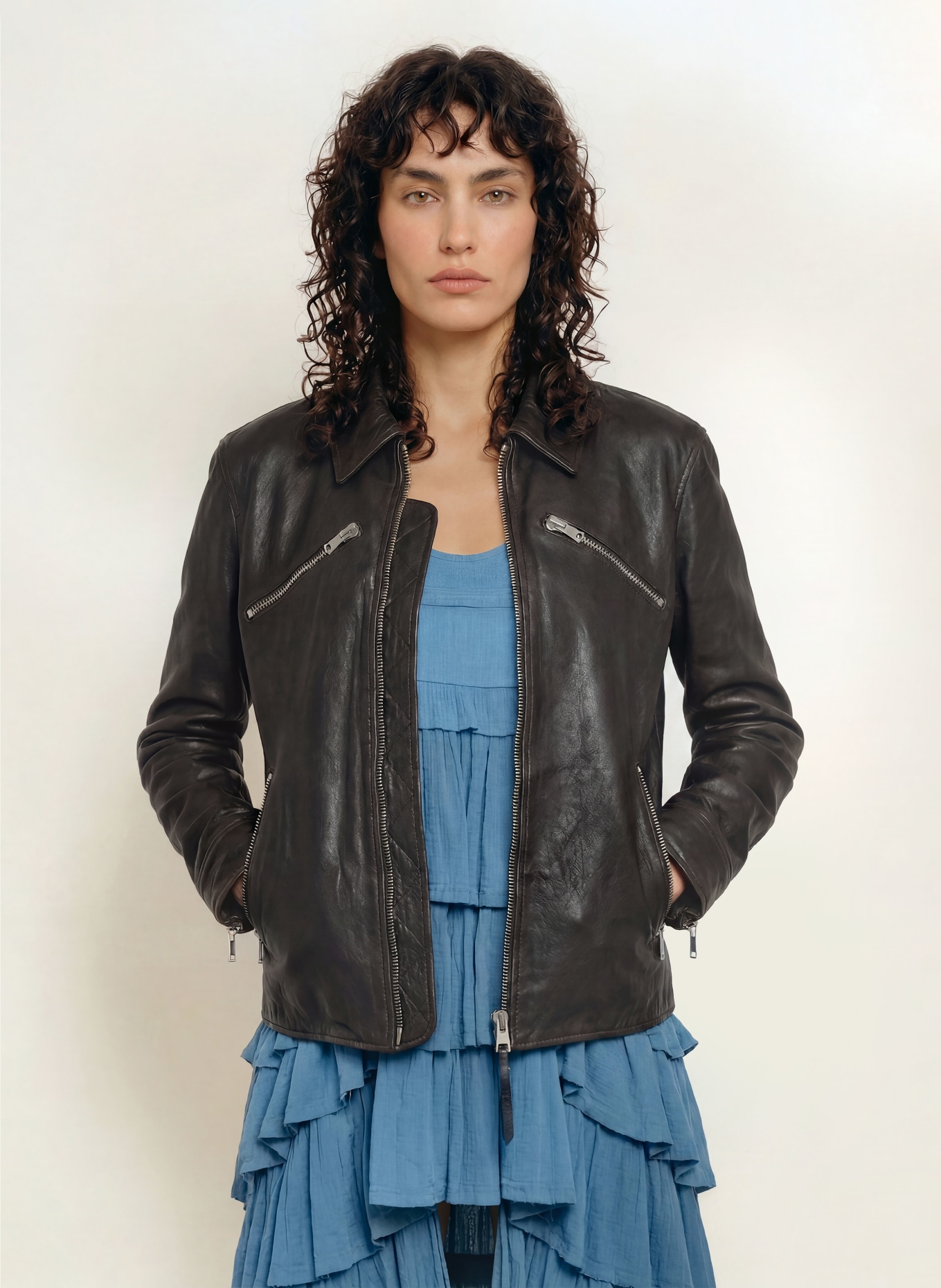 ALLSAINTS Veste en cuir VERDI: NOIR