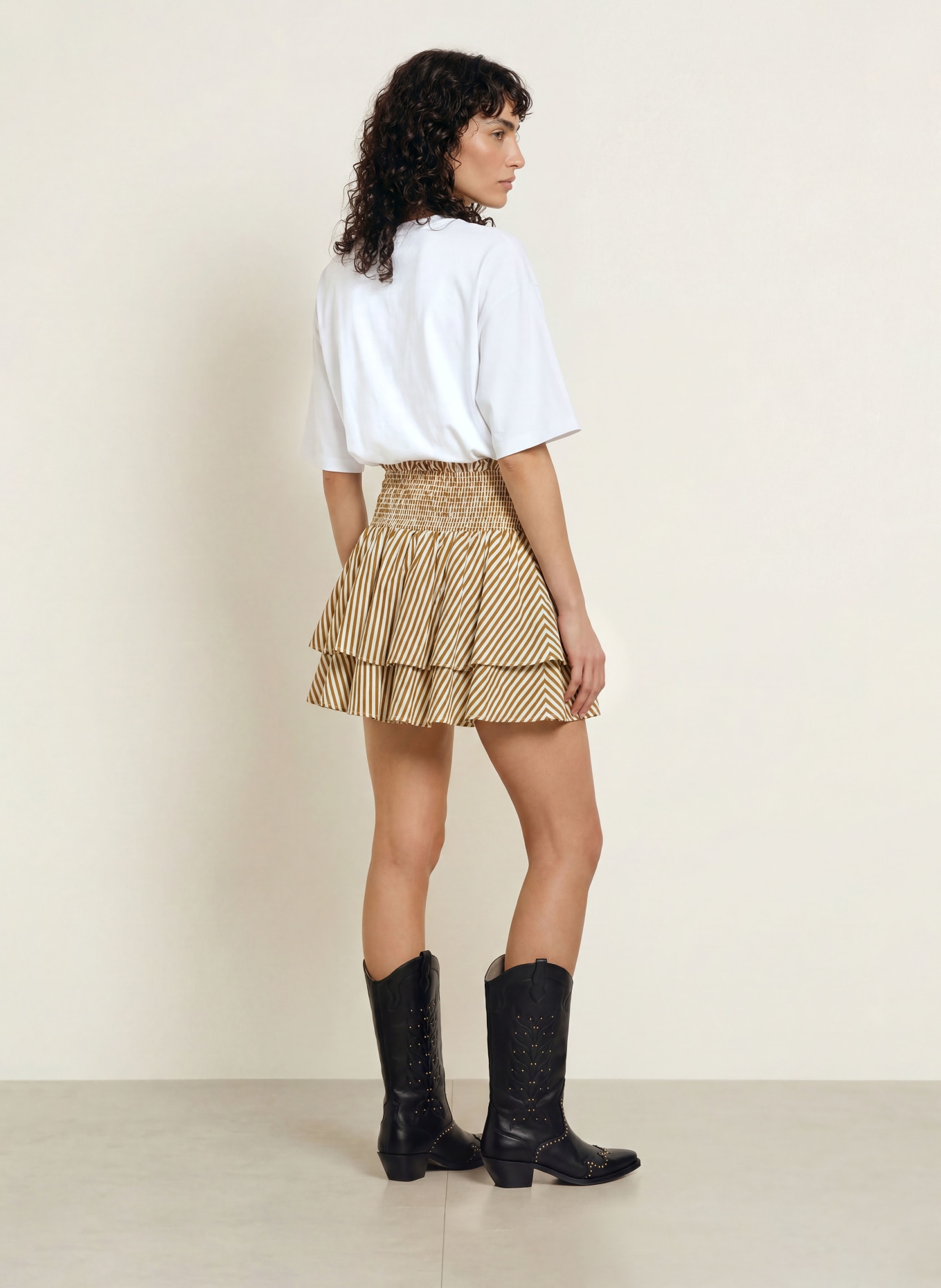 ALLSAINTS Rok KALI met ruches: BRUIN / ECRU