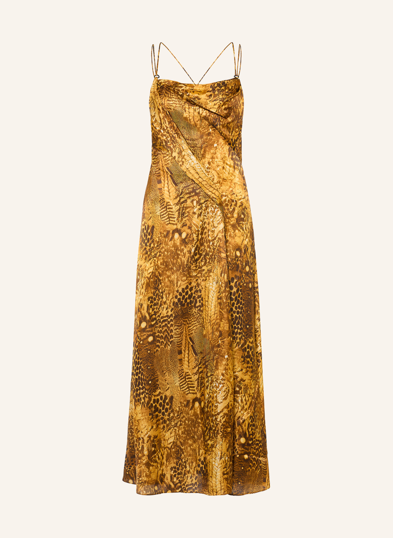 ALLSAINTS Robe CLAIRE en satin et soie: OR / COGNAC / MARRON FONCÉ