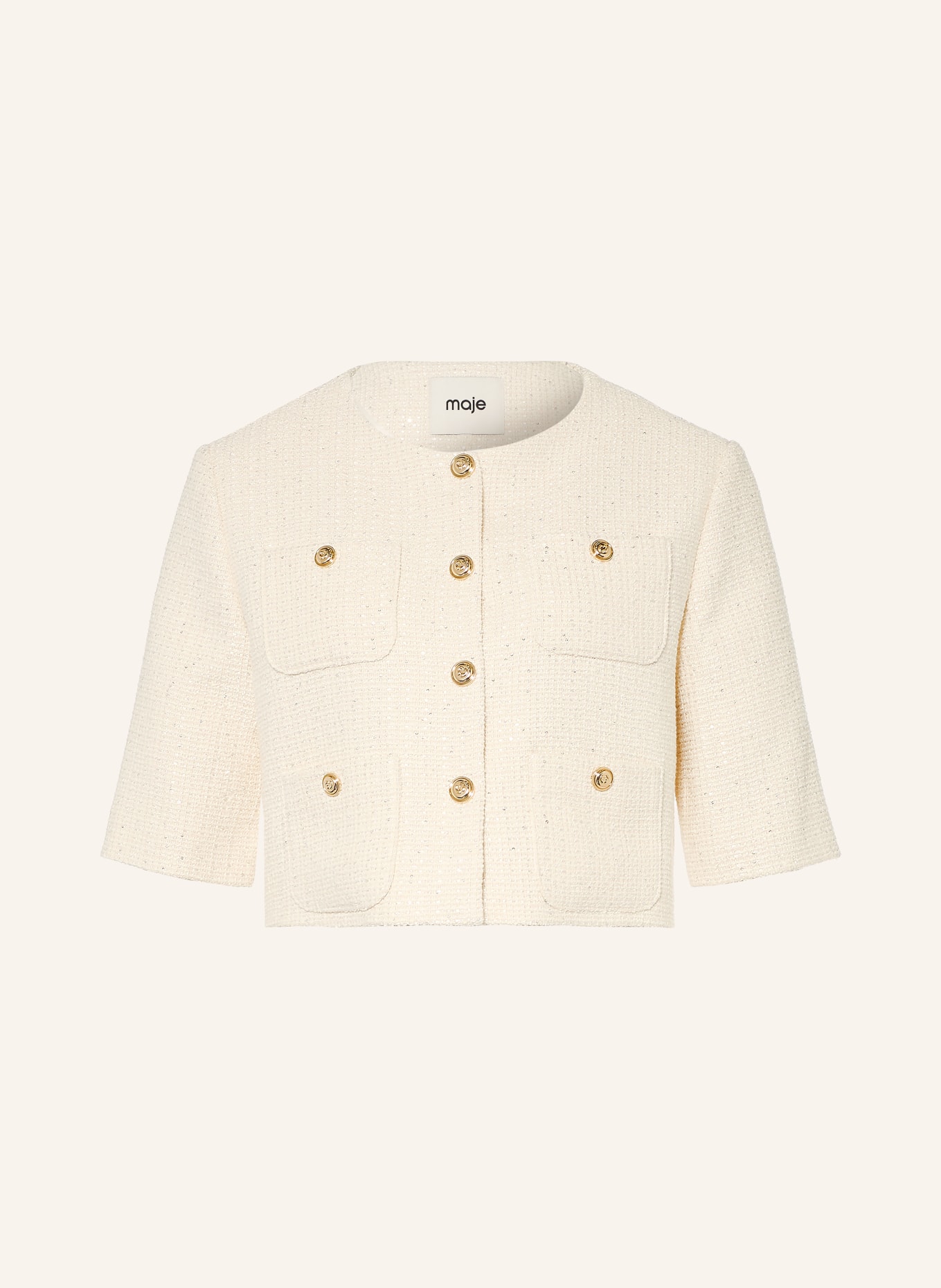 maje Tweed-Jacke mit Pailletten: ECRU / GOLD