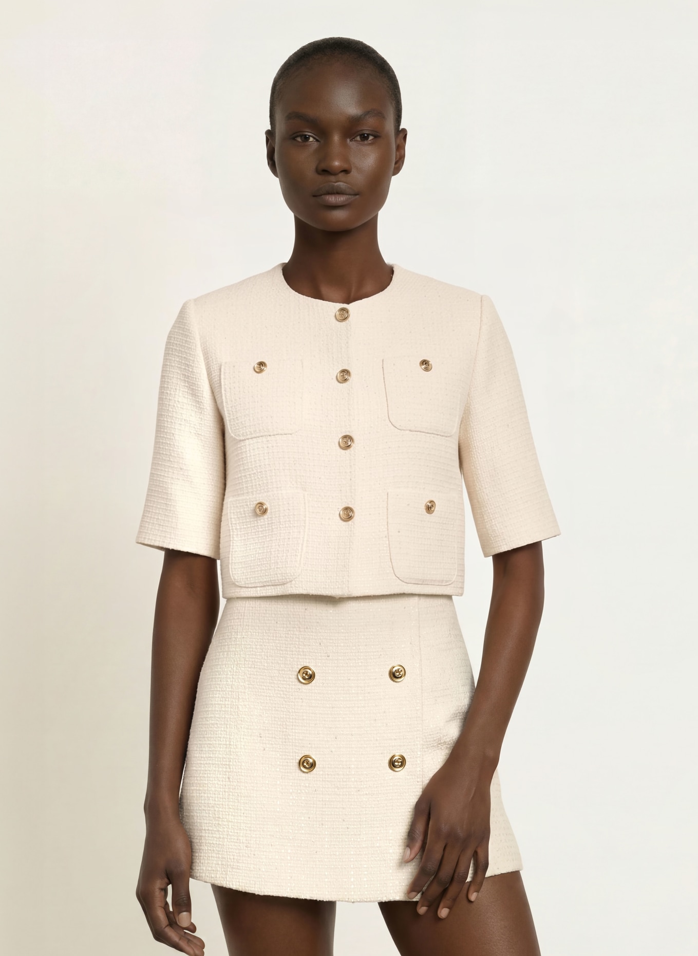 maje Tweed-Jacke mit Pailletten: ECRU / GOLD