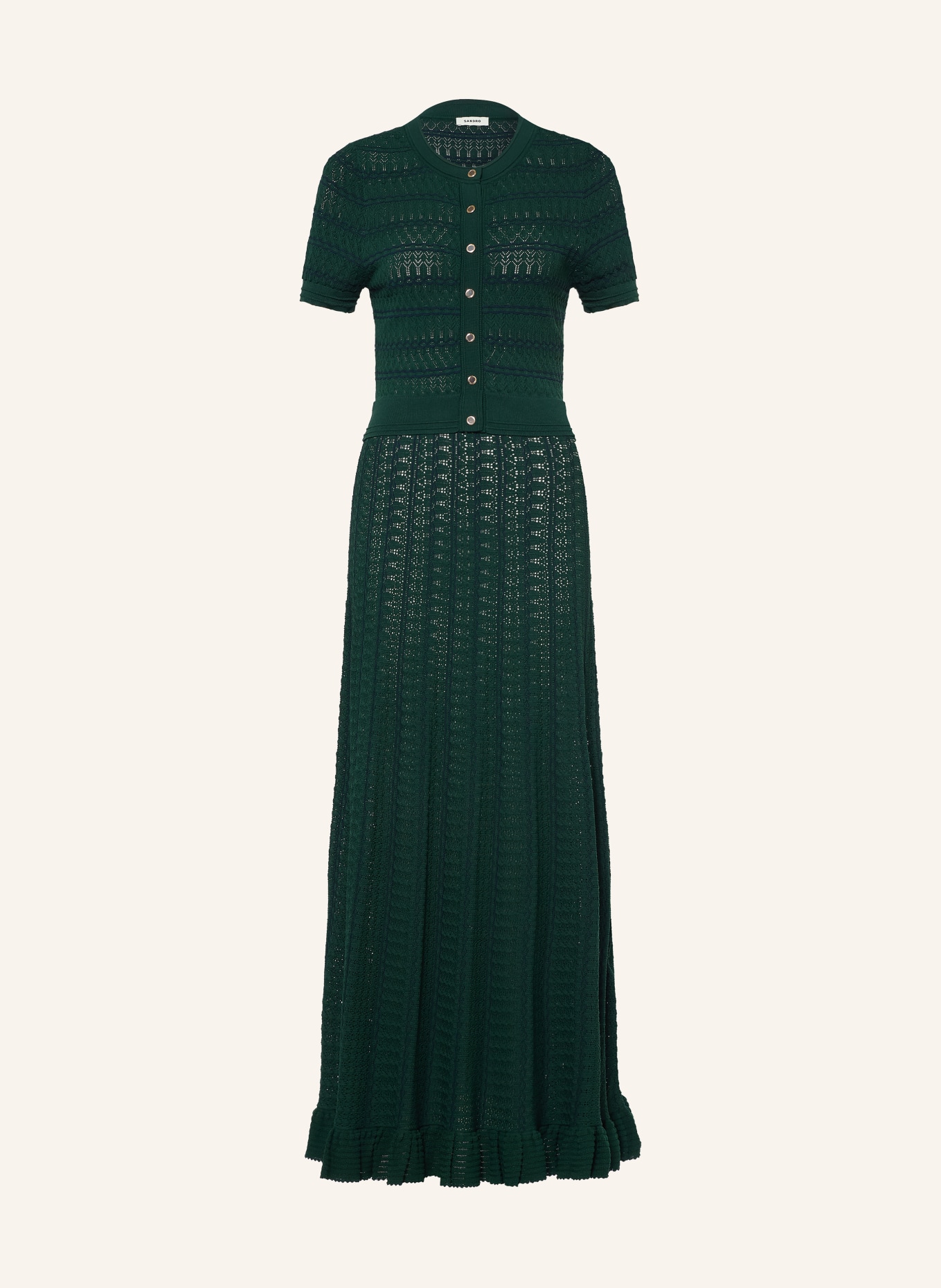 SANDRO Strickkleid mit Rüschen: DUNKELGRÜN / DUNKELBLAU