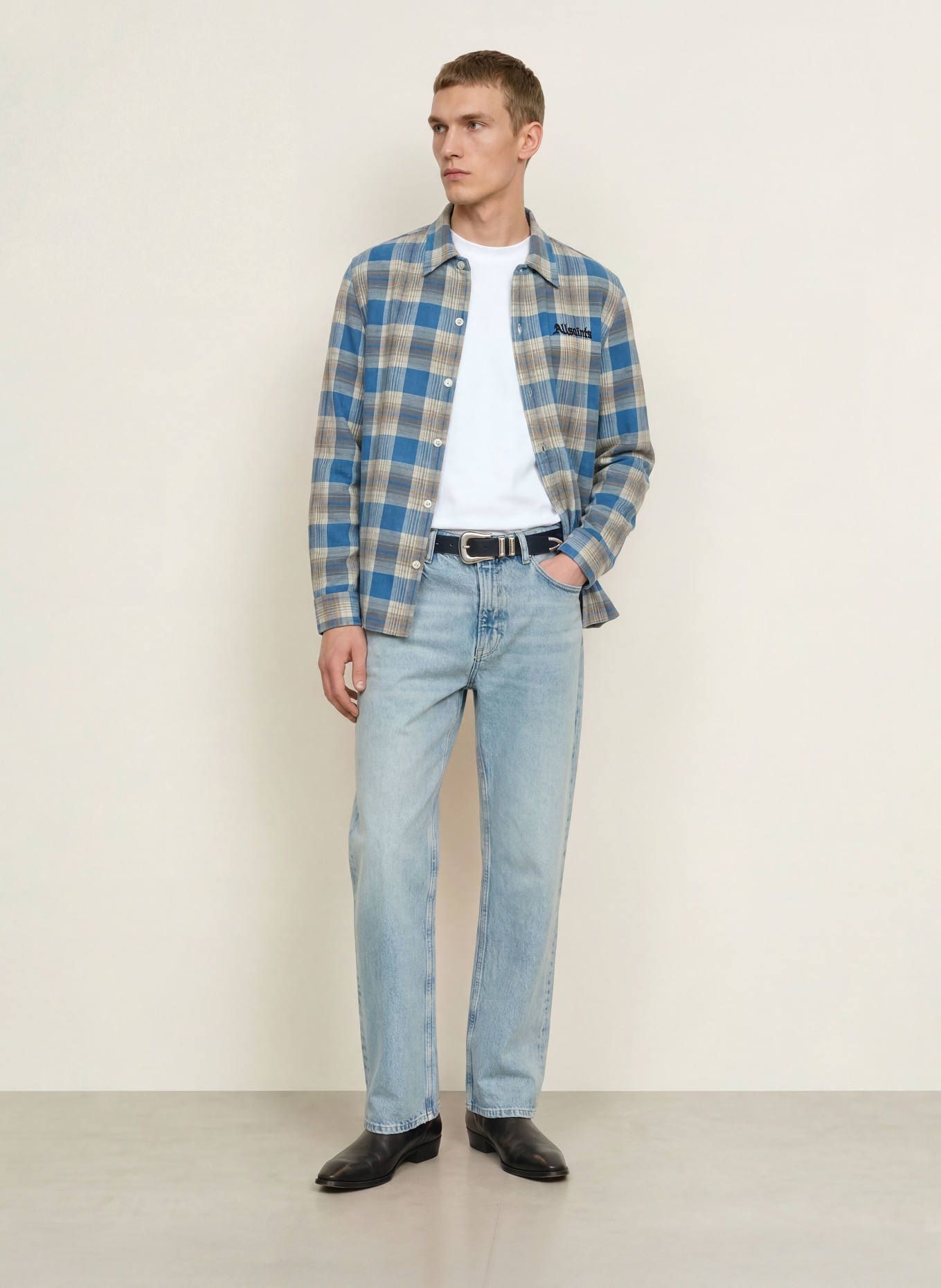 ALLSAINTS Overhemd ALTA Relaxed Fit: BLAUW / GRIJS / ZWART