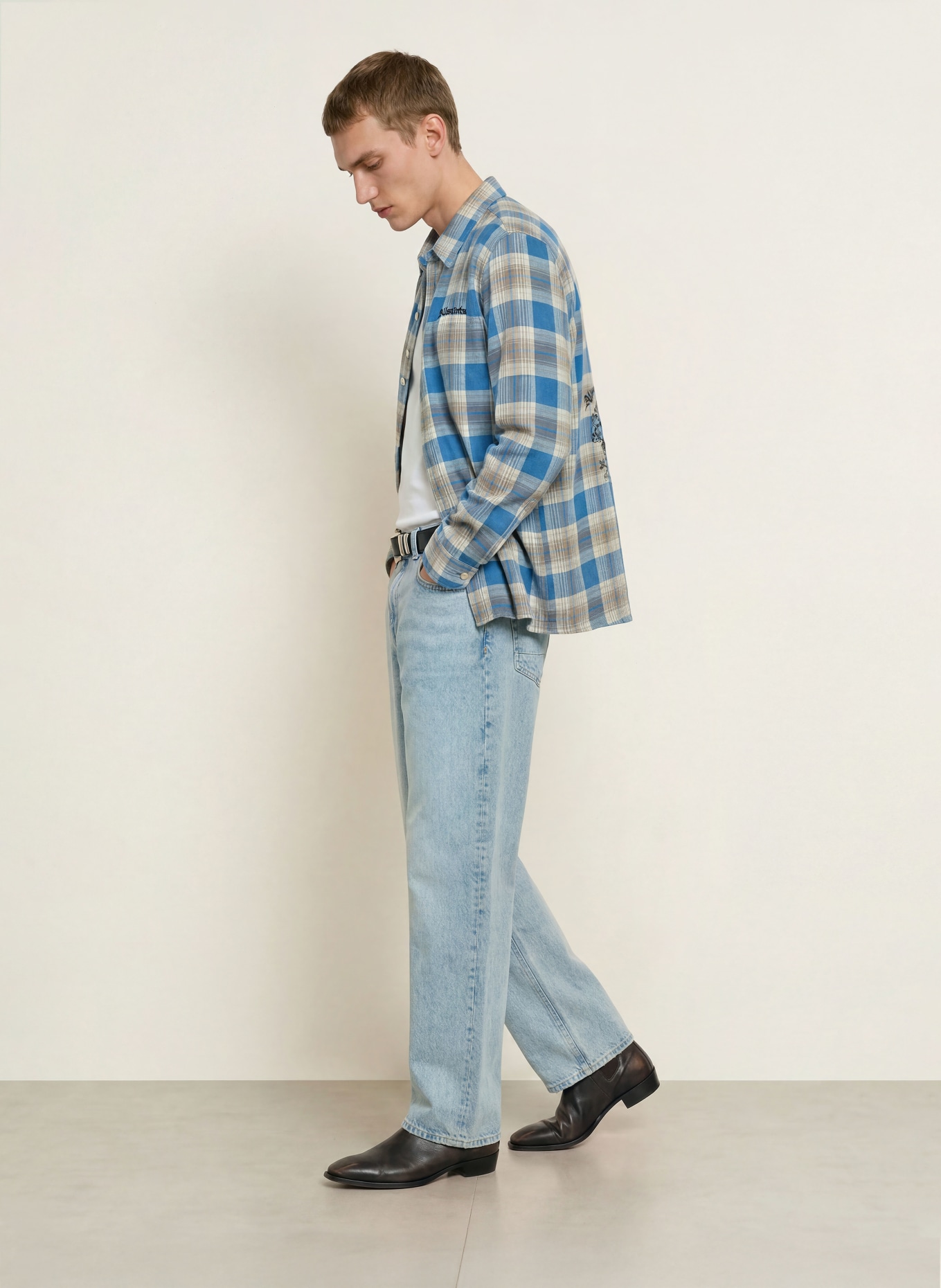 ALLSAINTS Overhemd ALTA Relaxed Fit: BLAUW / GRIJS / ZWART