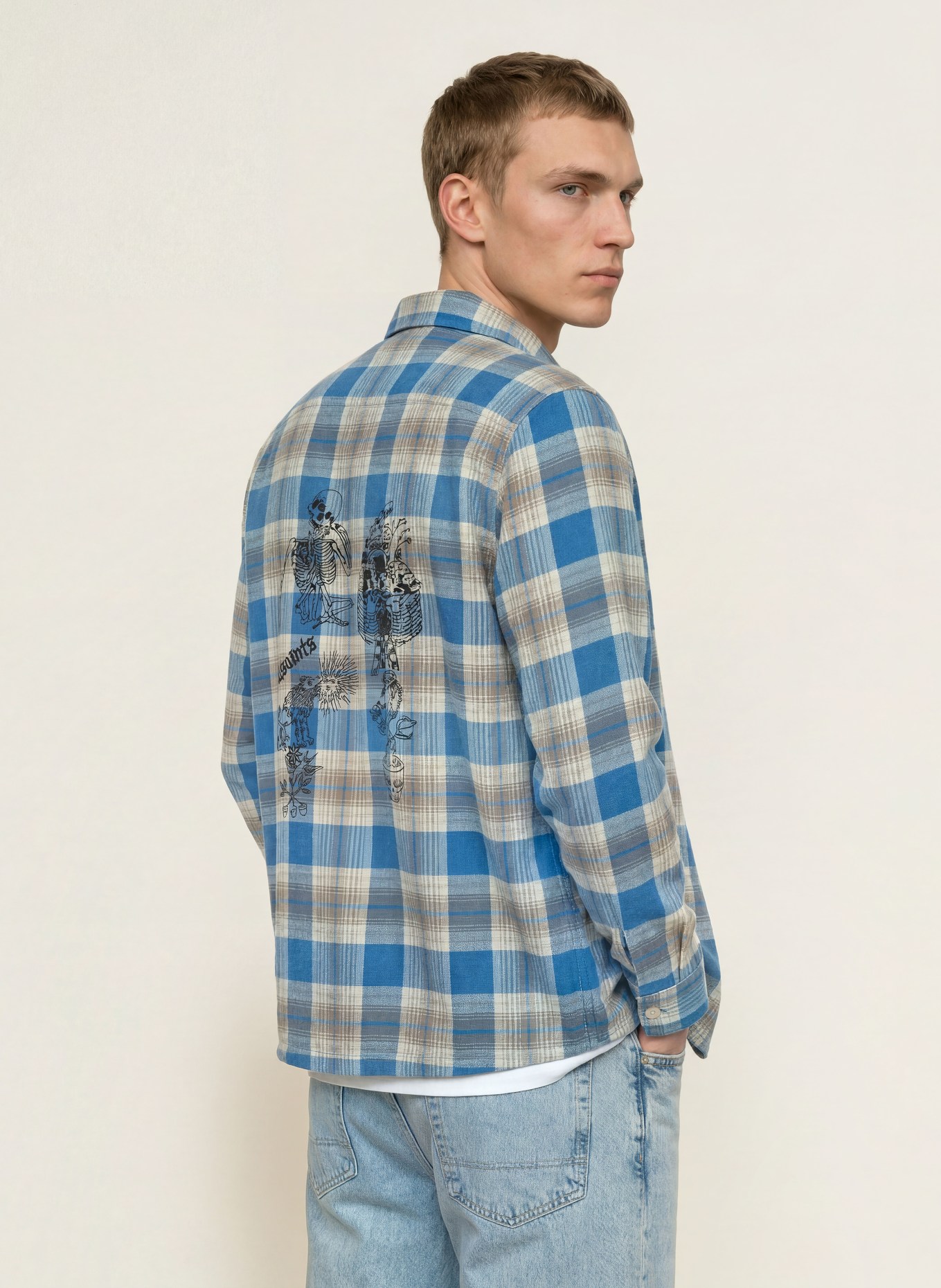 ALLSAINTS Overhemd ALTA Relaxed Fit: BLAUW / GRIJS / ZWART