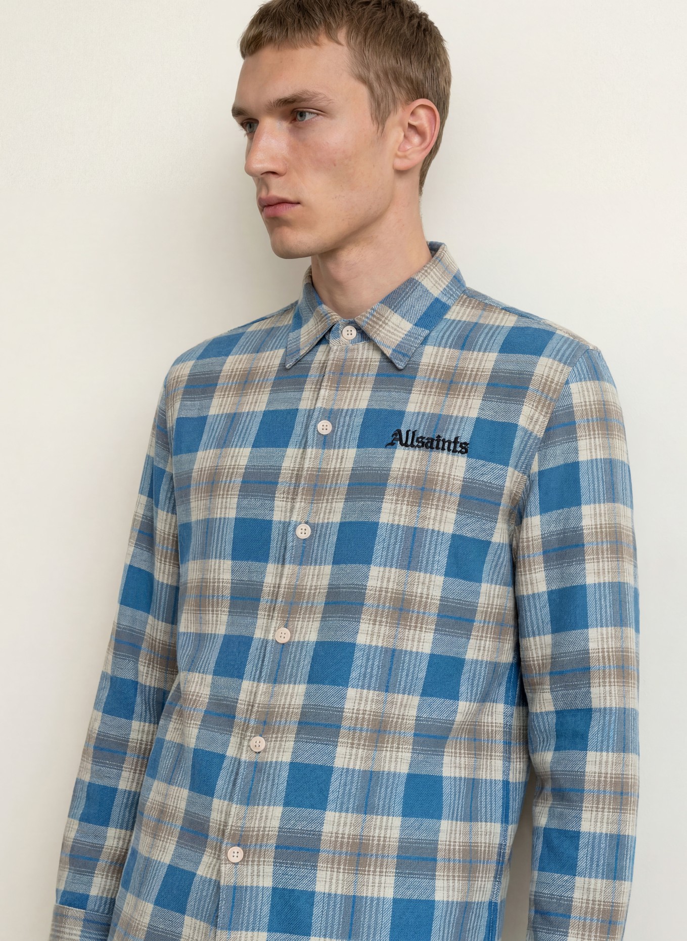 ALLSAINTS Overhemd ALTA Relaxed Fit: BLAUW / GRIJS / ZWART