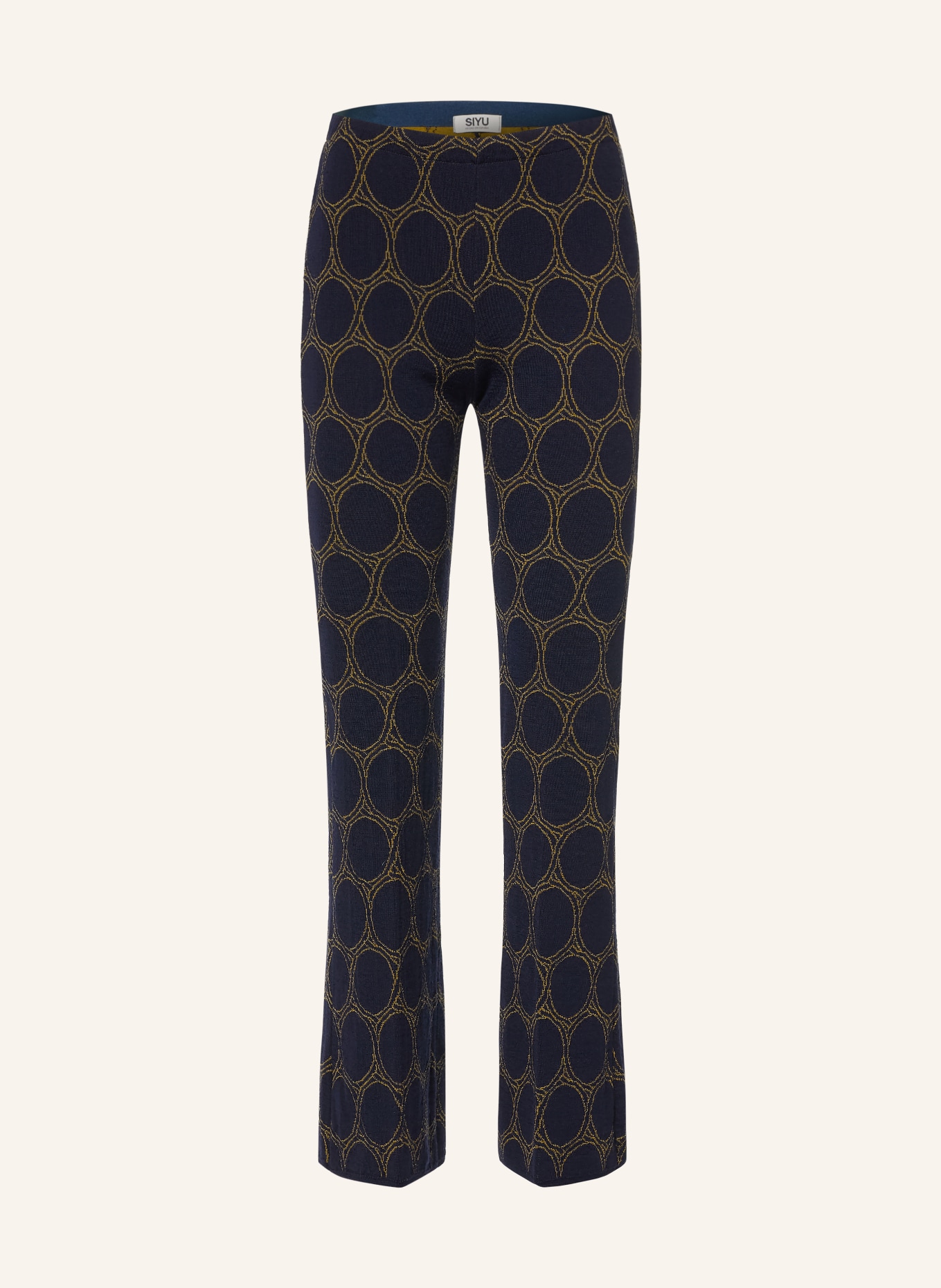 SIYU Gebreide broek: DONKERBLAUW / DONKERGEEL