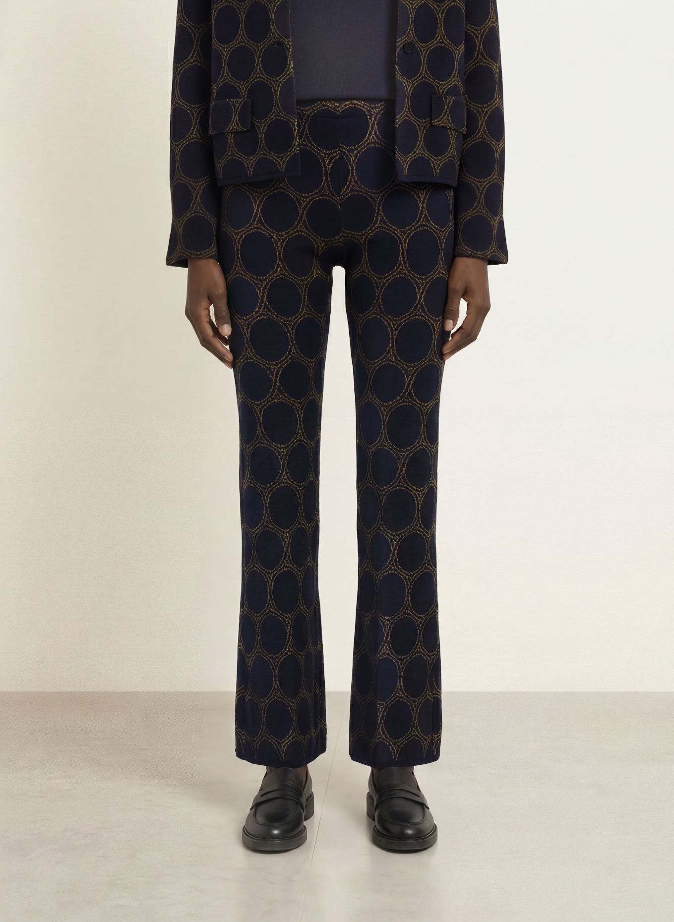 SIYU Gebreide broek: DONKERBLAUW / DONKERGEEL