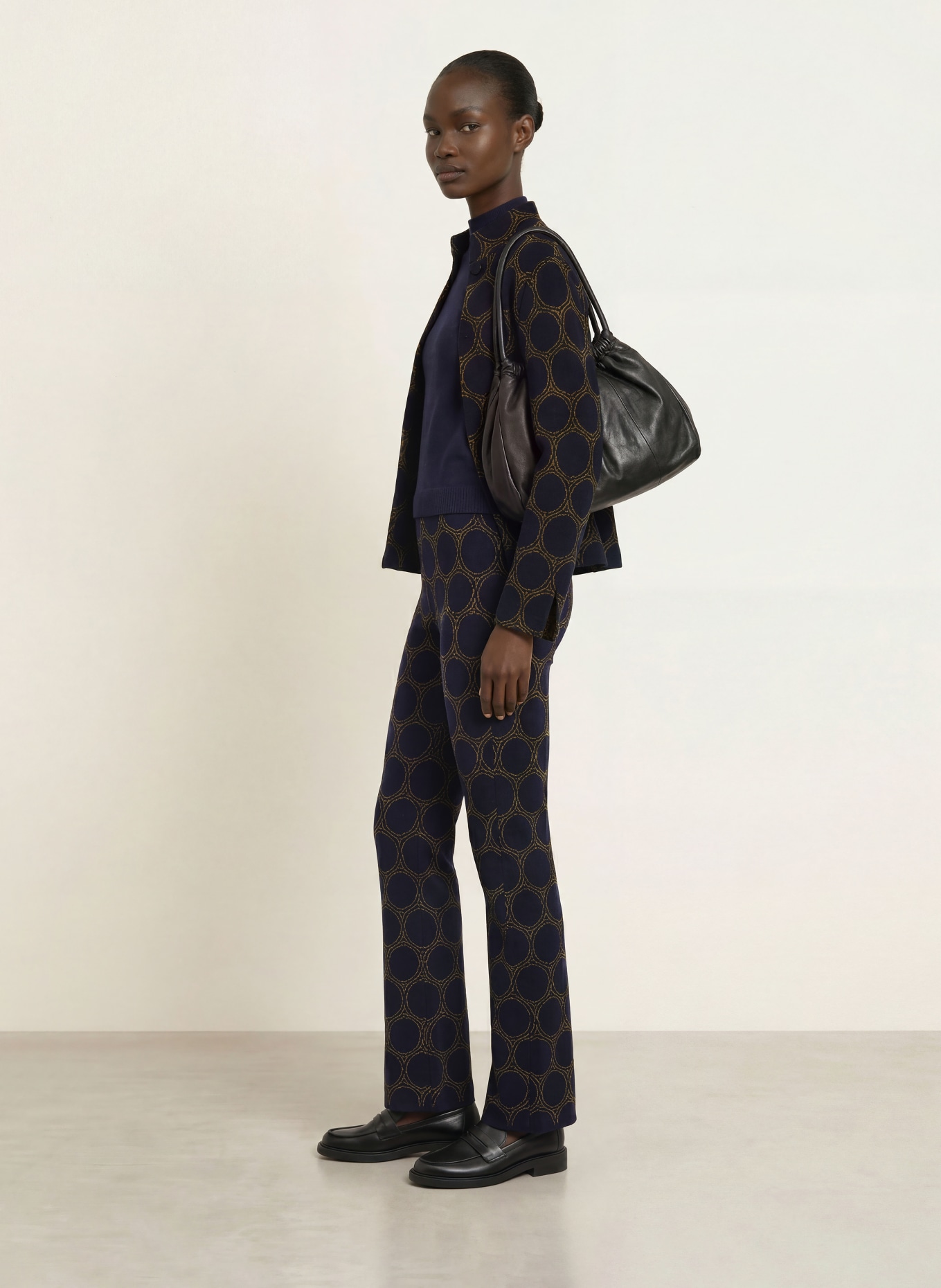 SIYU Gebreide broek: DONKERBLAUW / DONKERGEEL