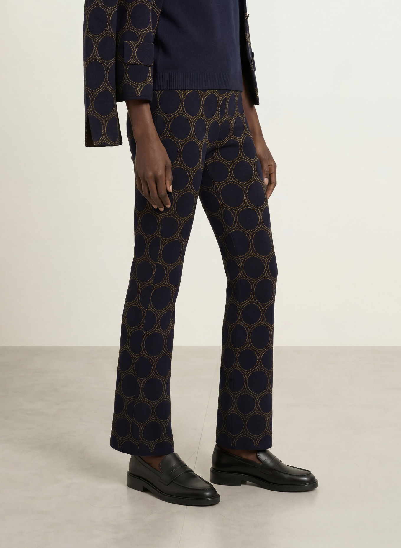 SIYU Gebreide broek: DONKERBLAUW / DONKERGEEL