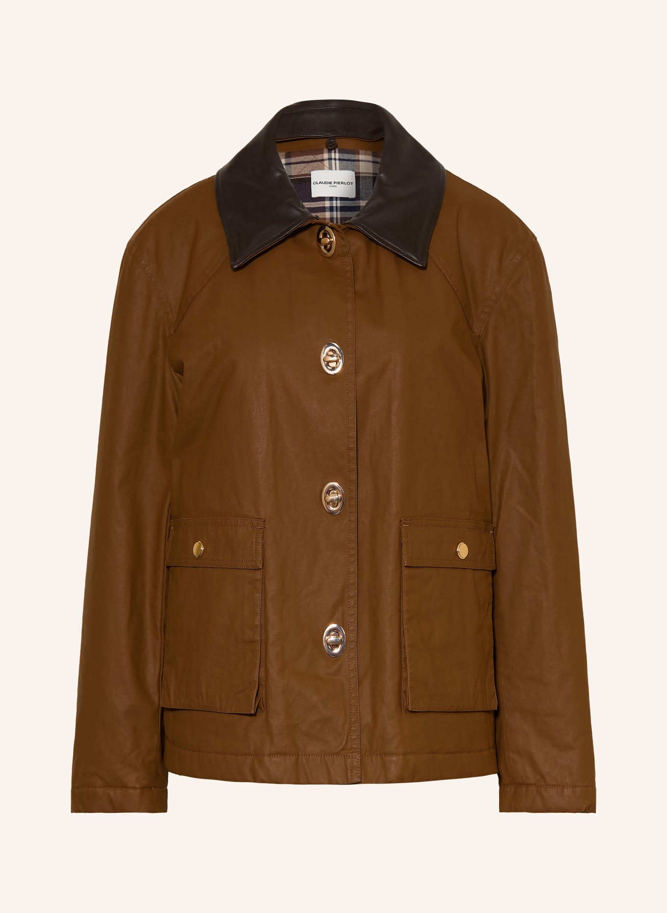 CLAUDIE PIERLOT Overjacket mit abnehmbarem Kragen: BRAUN / DUNKELBRAUN