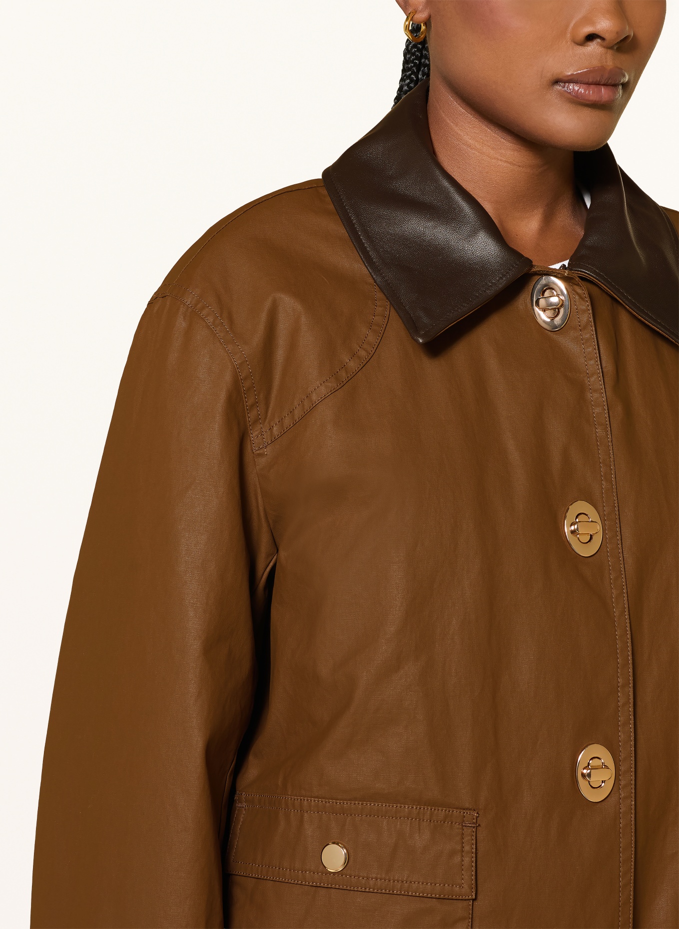 CLAUDIE PIERLOT Overjacket mit abnehmbarem Kragen: BRAUN / DUNKELBRAUN