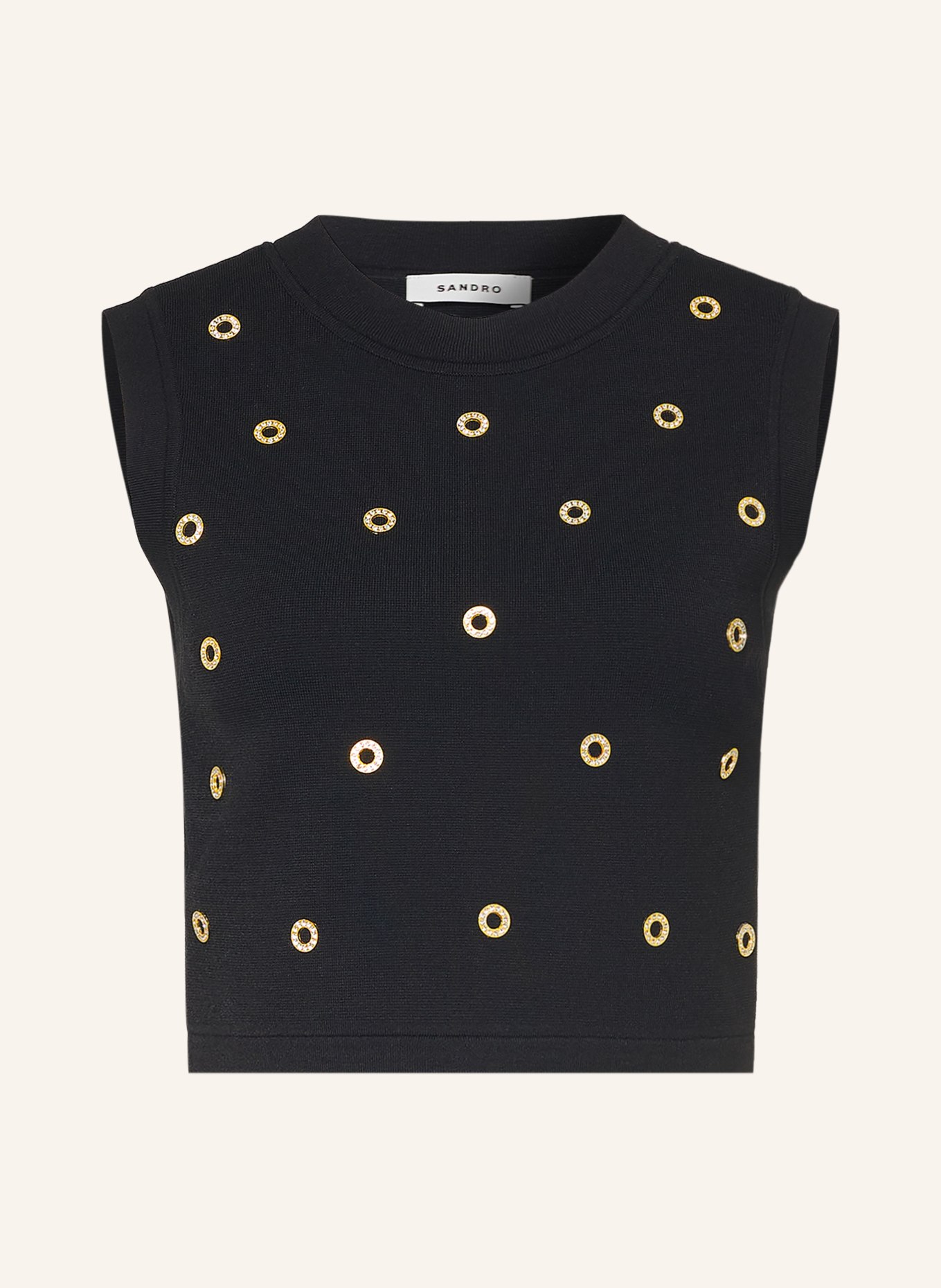 SANDRO Cropped-Top mit NIeten und Schmucksteinen: SCHWARZ