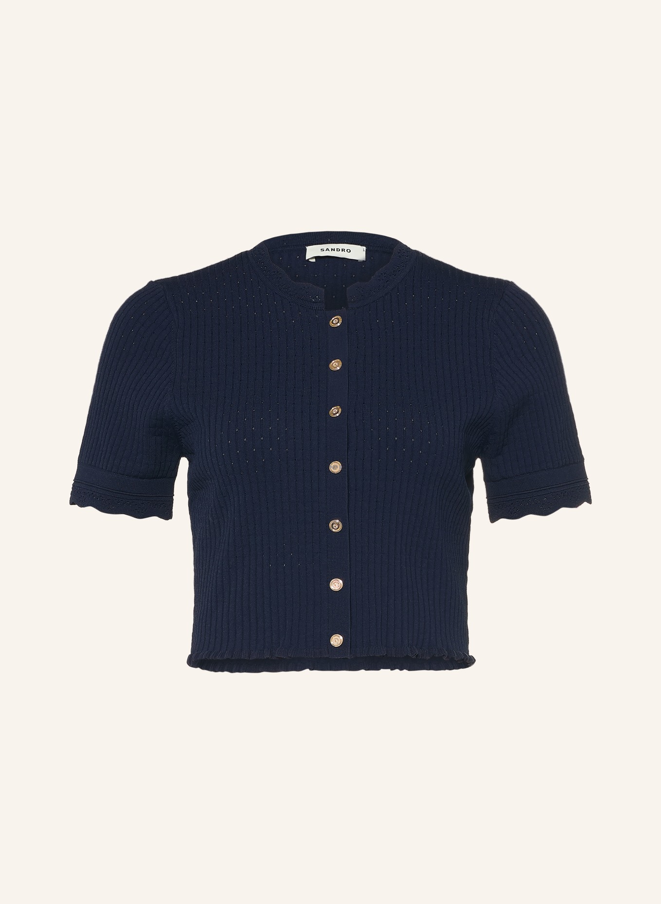 SANDRO Strickjacke mit Rüschen: DUNKELBLAU