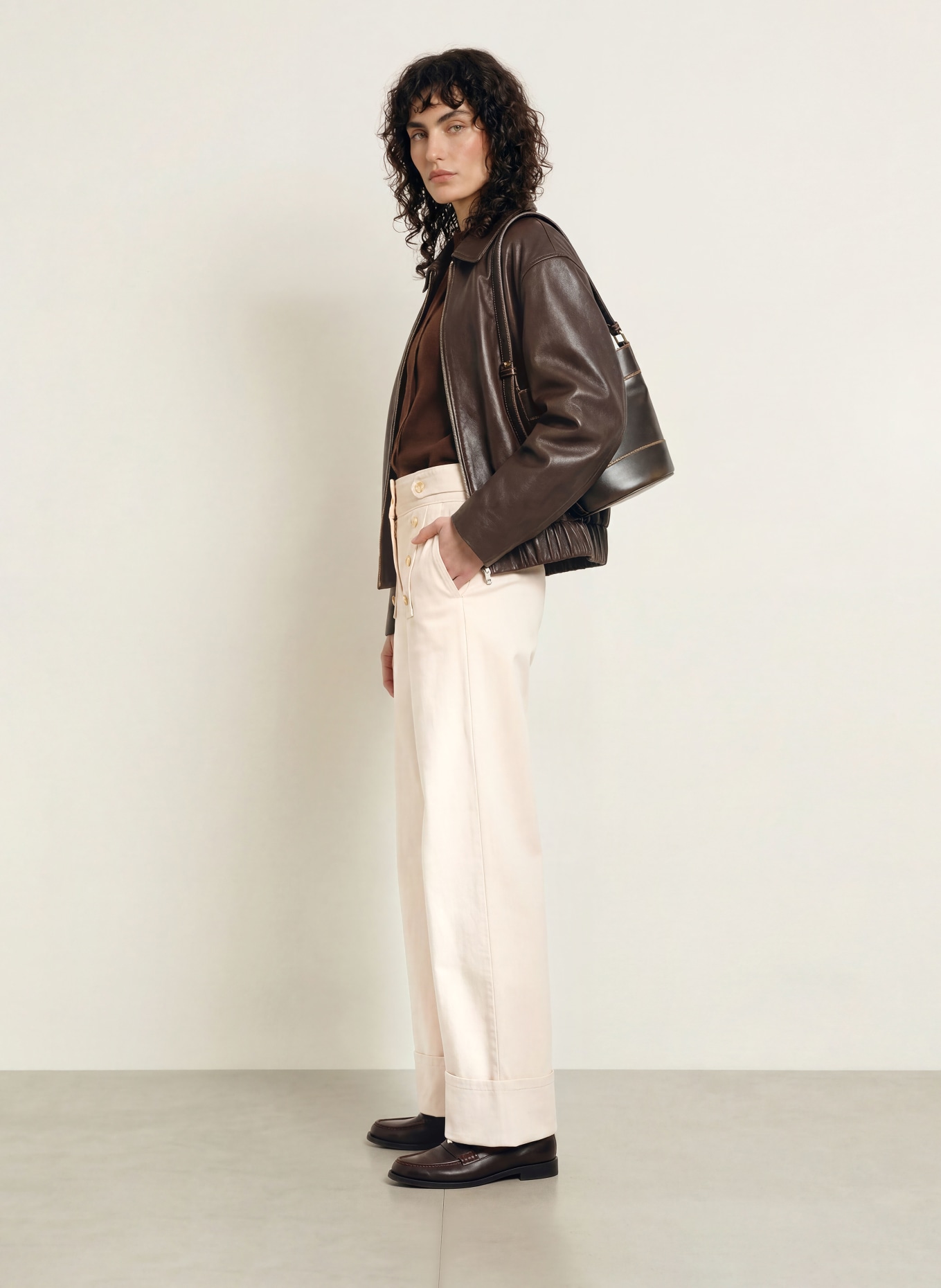 CLAUDIE PIERLOT Wide Leg Jeans: A041 LIGHT BEIGE DENIM