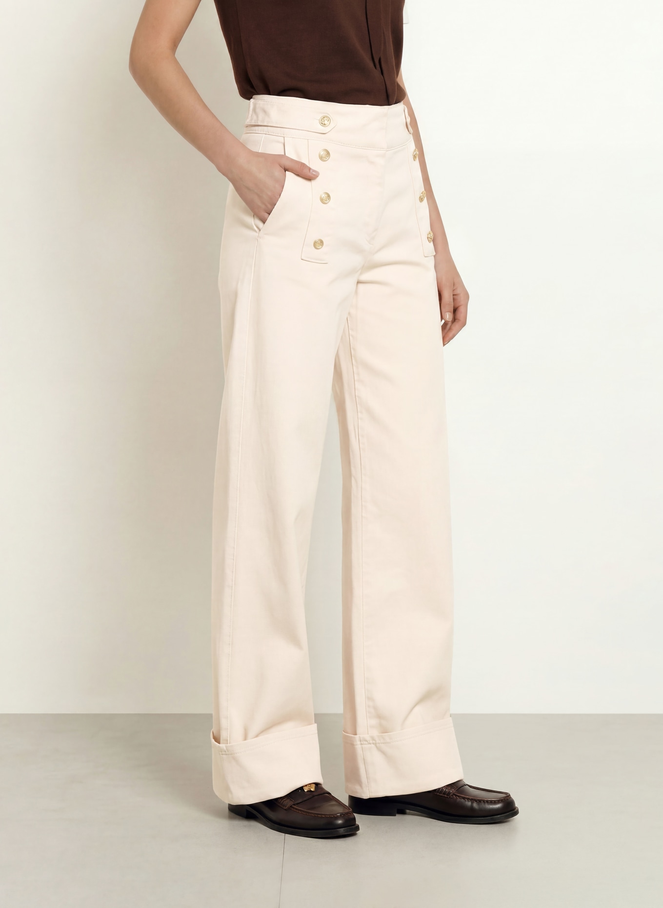 CLAUDIE PIERLOT Wide Leg Jeans: A041 LIGHT BEIGE DENIM