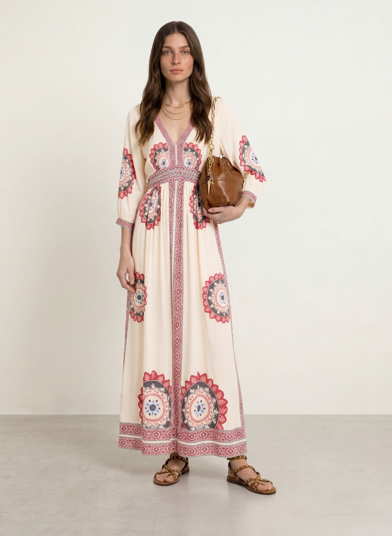 ba&sh Kleid VERE: ECRU / LILA / DUNKELROT