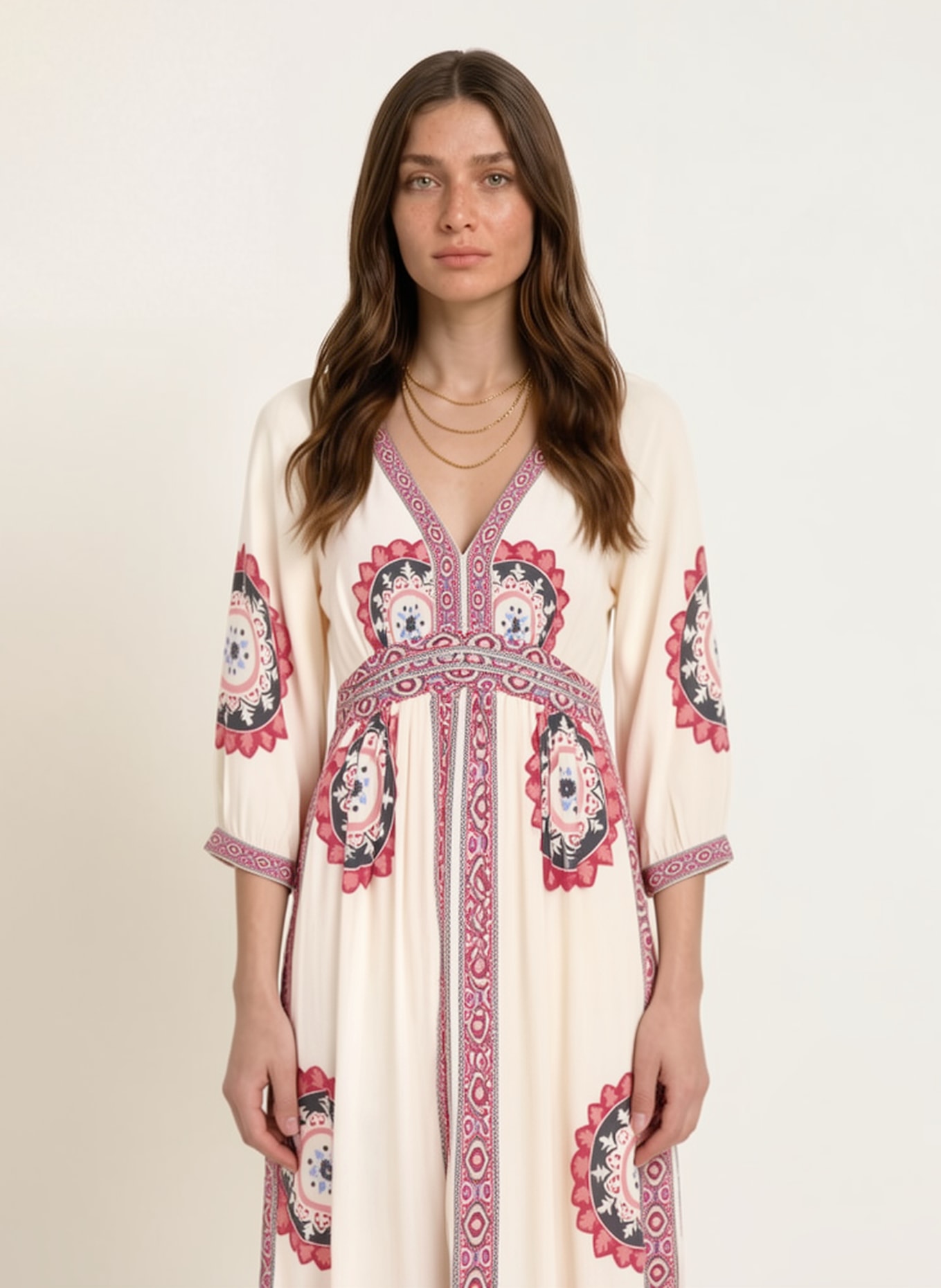 ba&sh Kleid VERE: ECRU / LILA / DUNKELROT