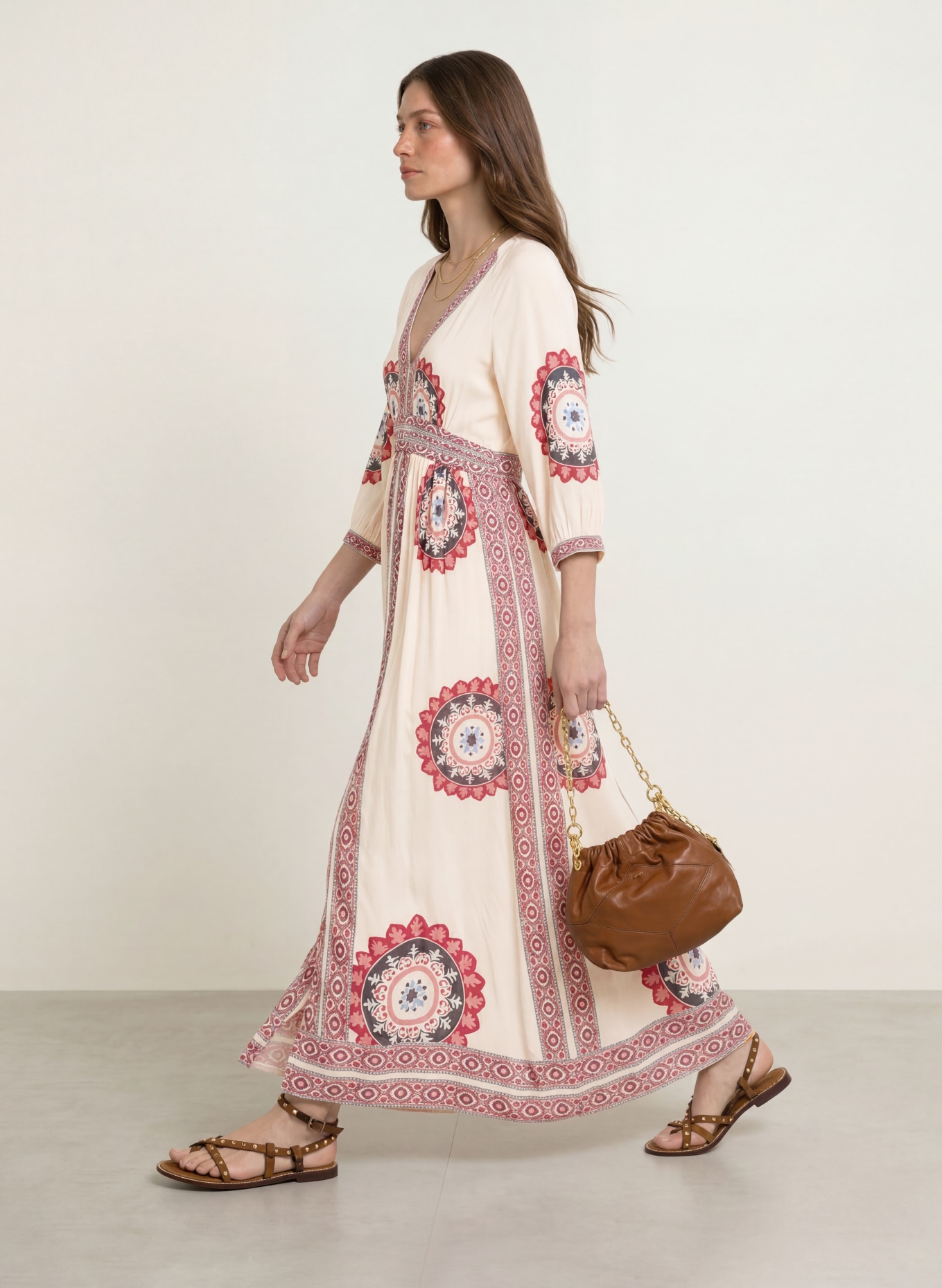 ba&sh Kleid VERE: ECRU / LILA / DUNKELROT