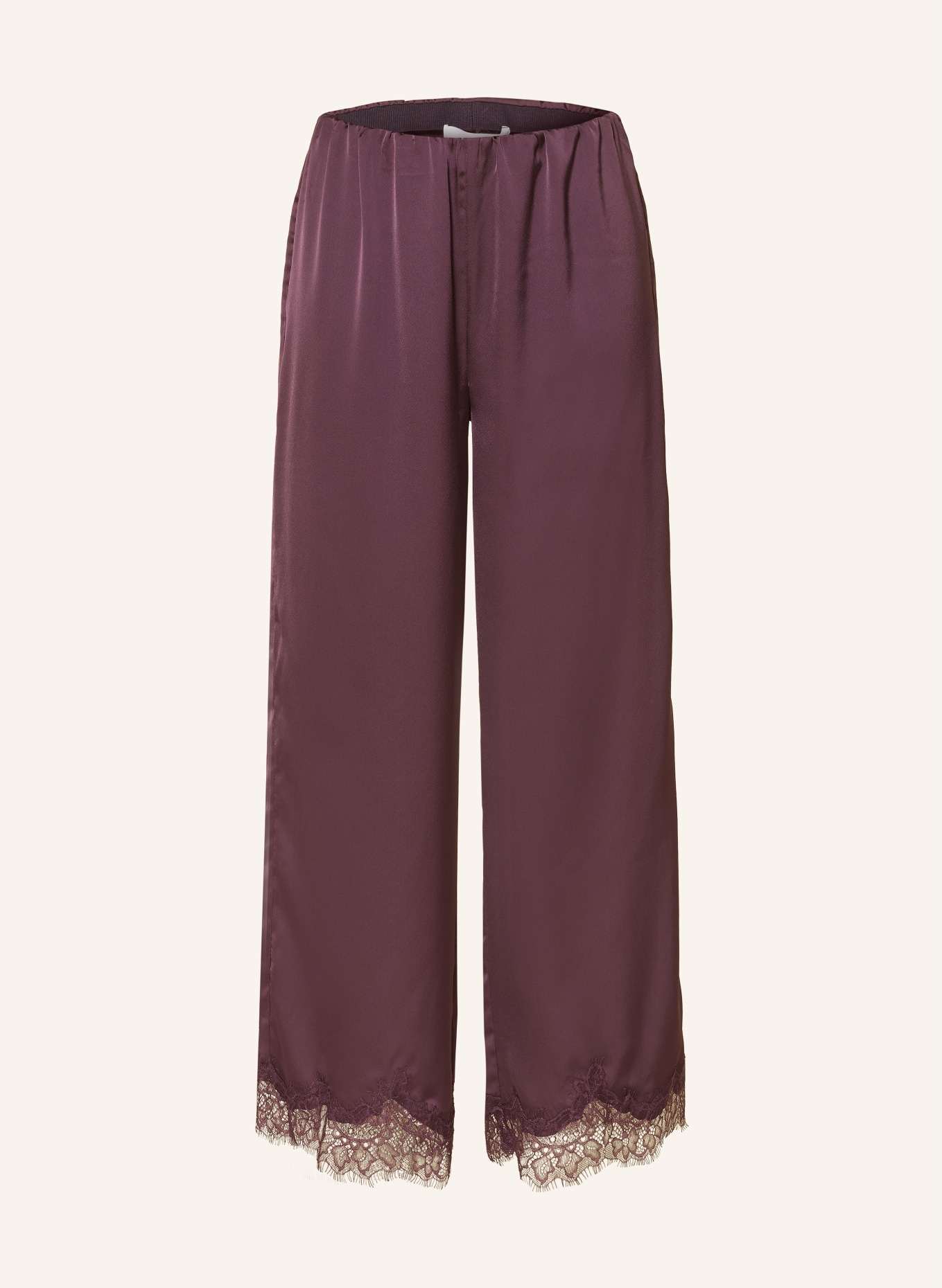 Rich & Royal Pantalon en satin avec dentelle: ROUGE FONCÉ