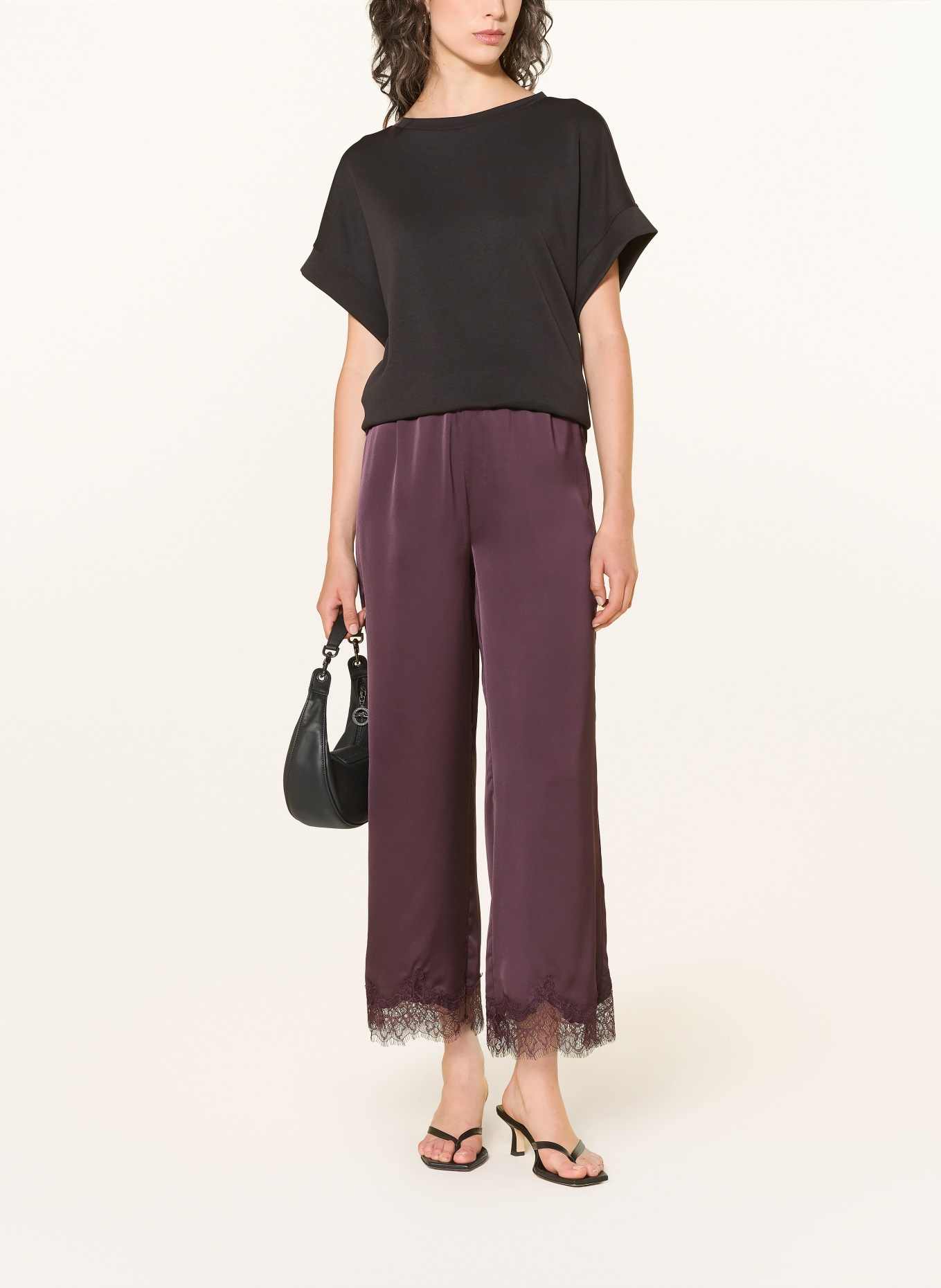 Rich & Royal Pantalon en satin avec dentelle: ROUGE FONCÉ