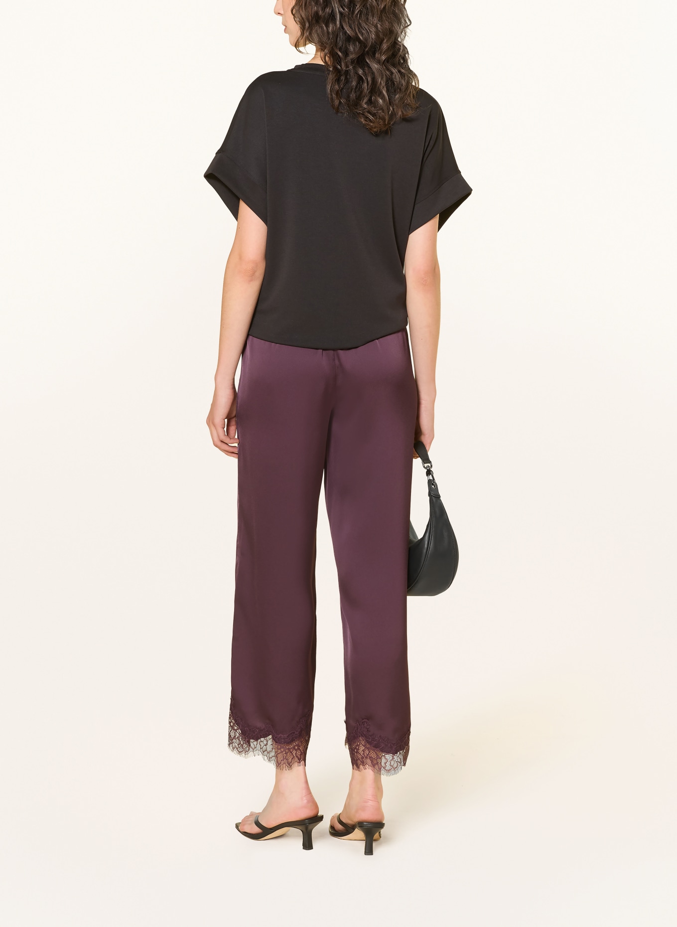 Rich & Royal Pantalon en satin avec dentelle: ROUGE FONCÉ