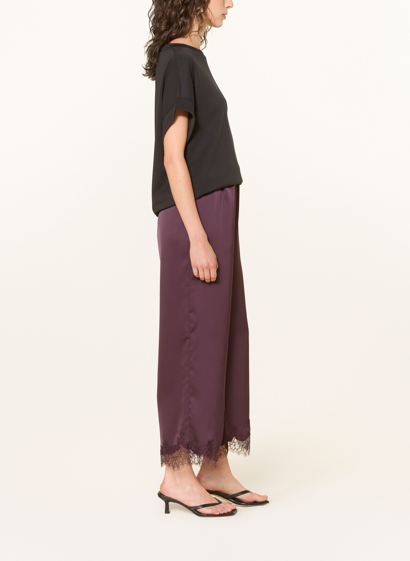 Rich & Royal Pantalon en satin avec dentelle: ROUGE FONCÉ